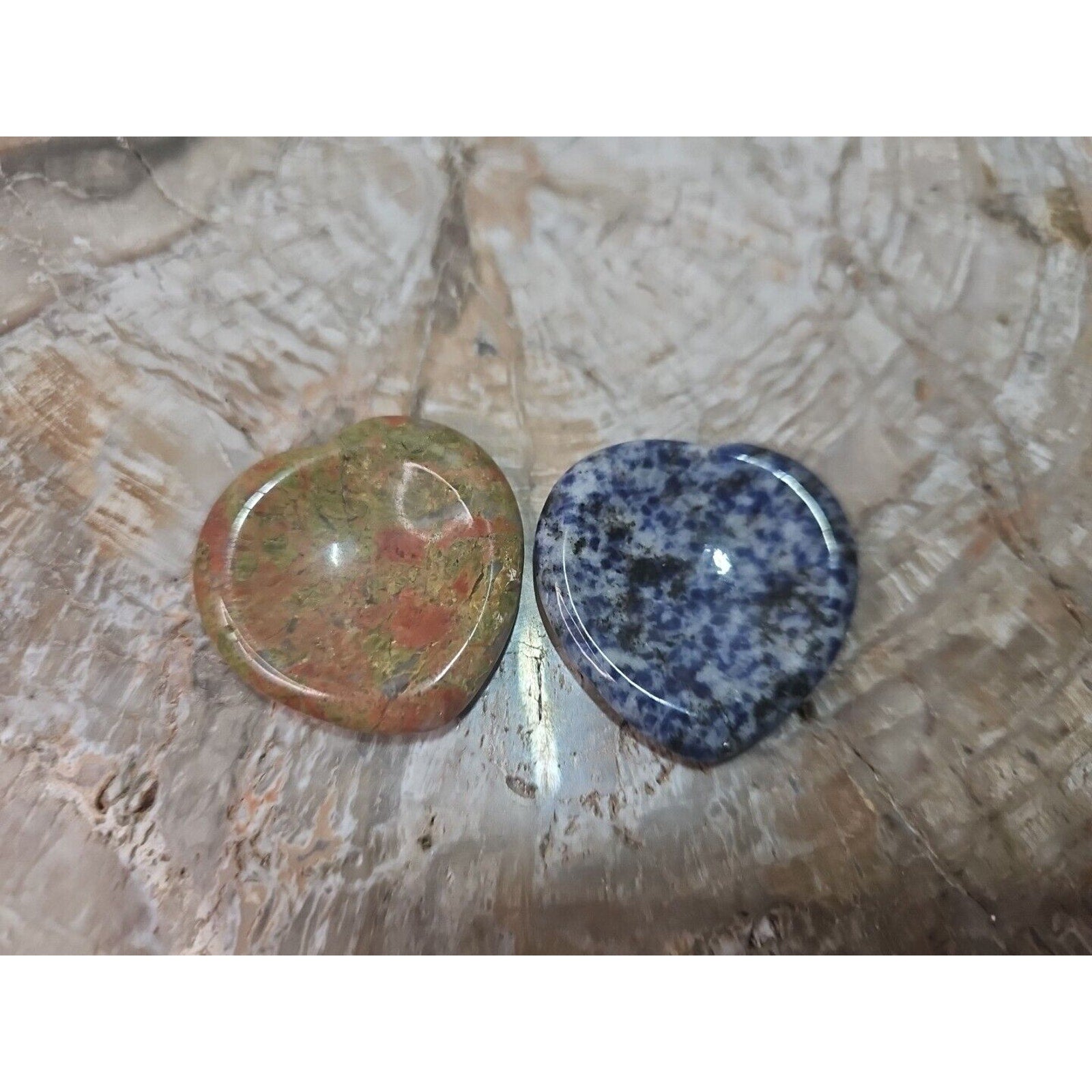 2Pcs Natural Unakite Epidote Jasper Crystal Love Heart Decompression Stone by CrystalCloud Company