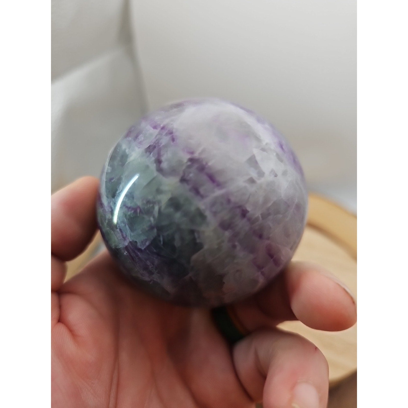 1.09lb Natural Rainbow Fluorite Quartz Crystal Sphere Ball Polished by CrystalCloud Company