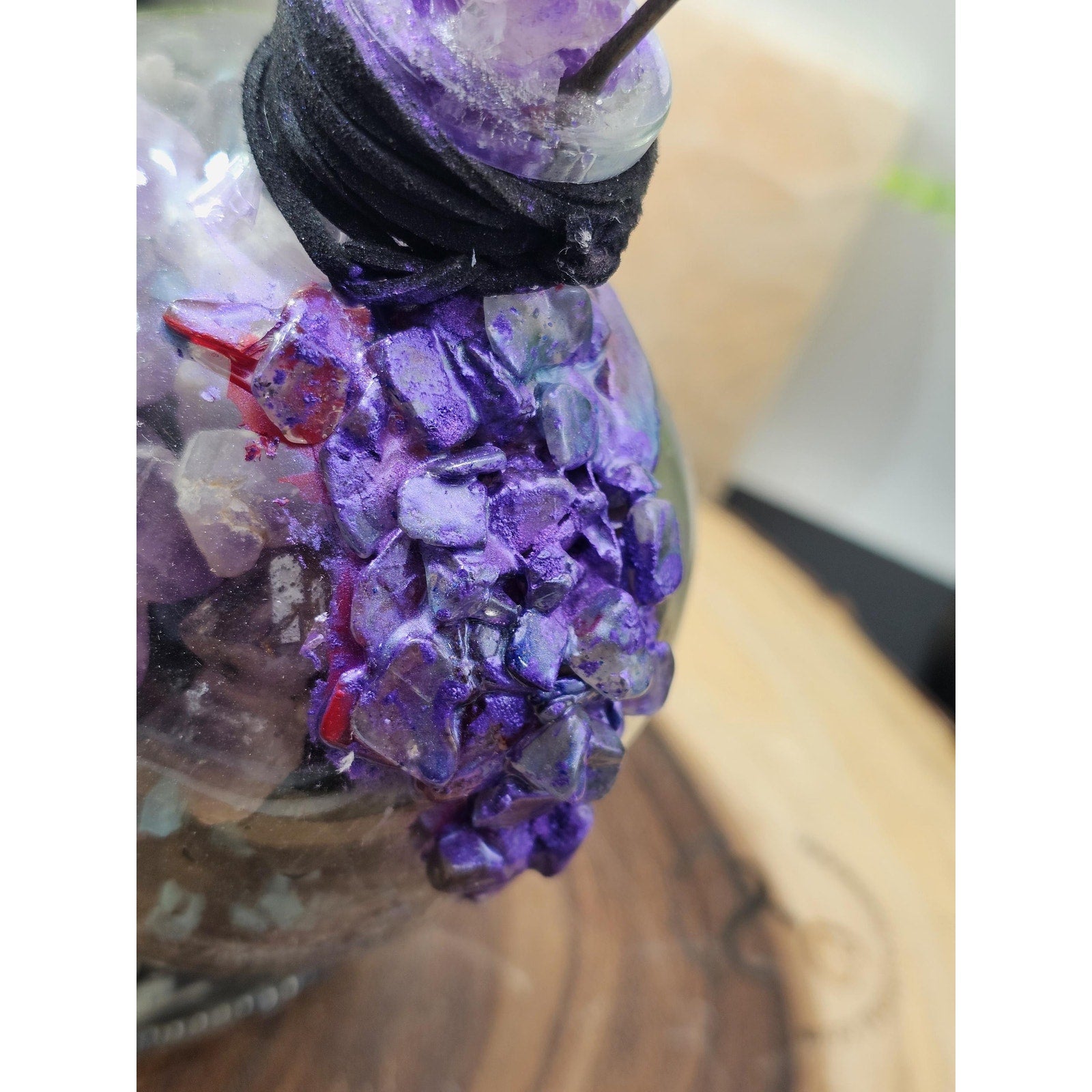 Glass Skull with Amethyst, Obsidian & UV Stones by CrystalCloud Company