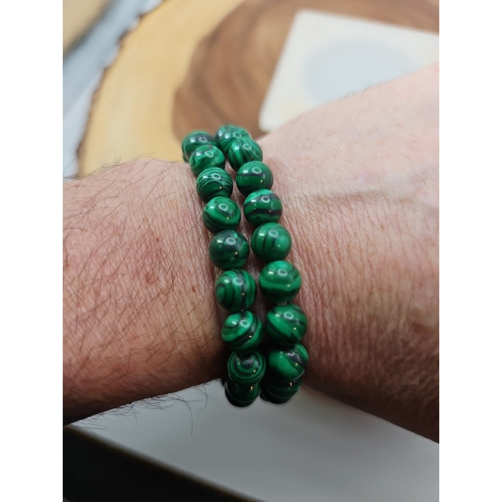1 Natural 8mm Malachite Stone Beaded Bracelet Green Gemstone Stretch Bracelet by CrystalCloud Company