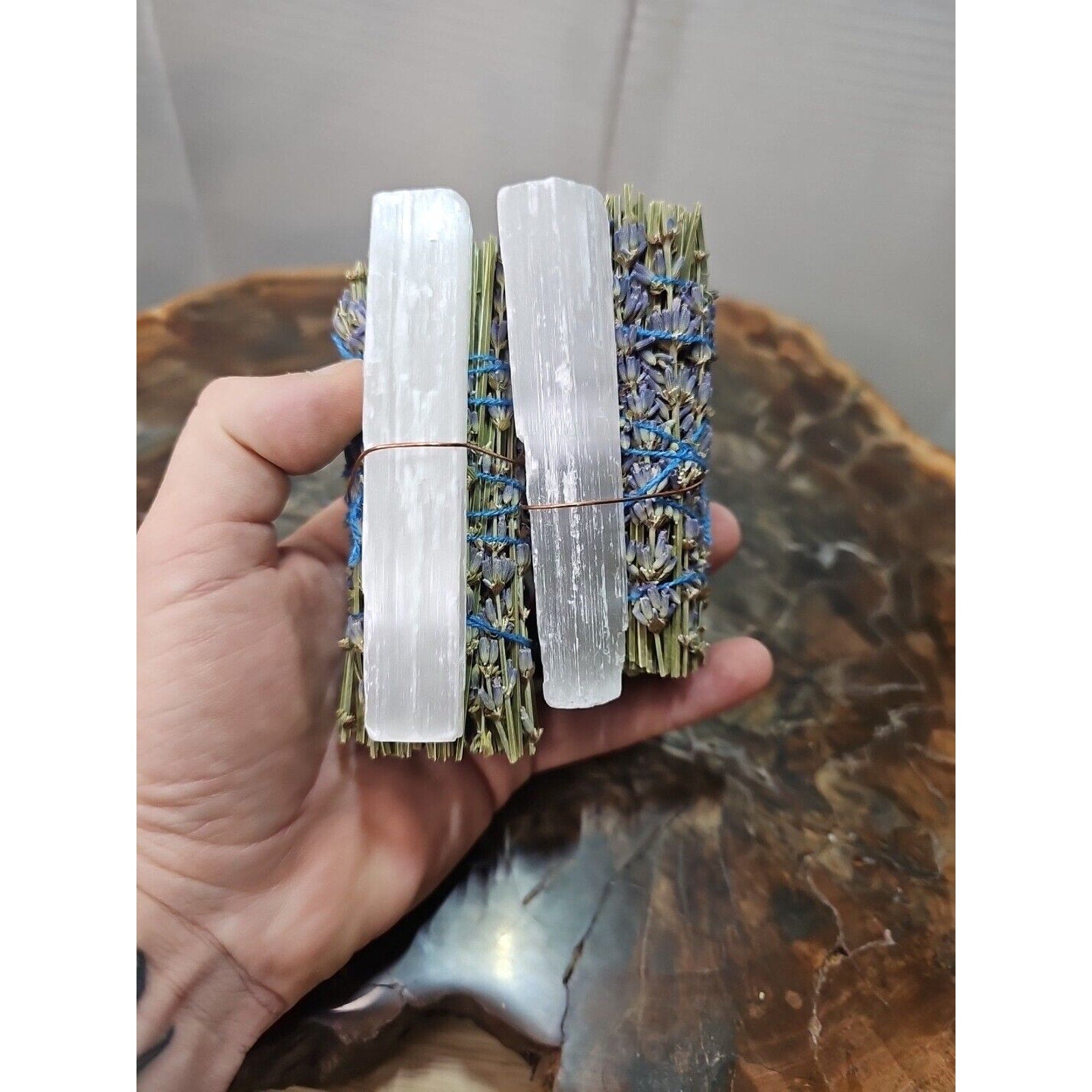 2 Lavender wrapped crystal W/ Huge White Selenite Healing by CrystalCloud Company