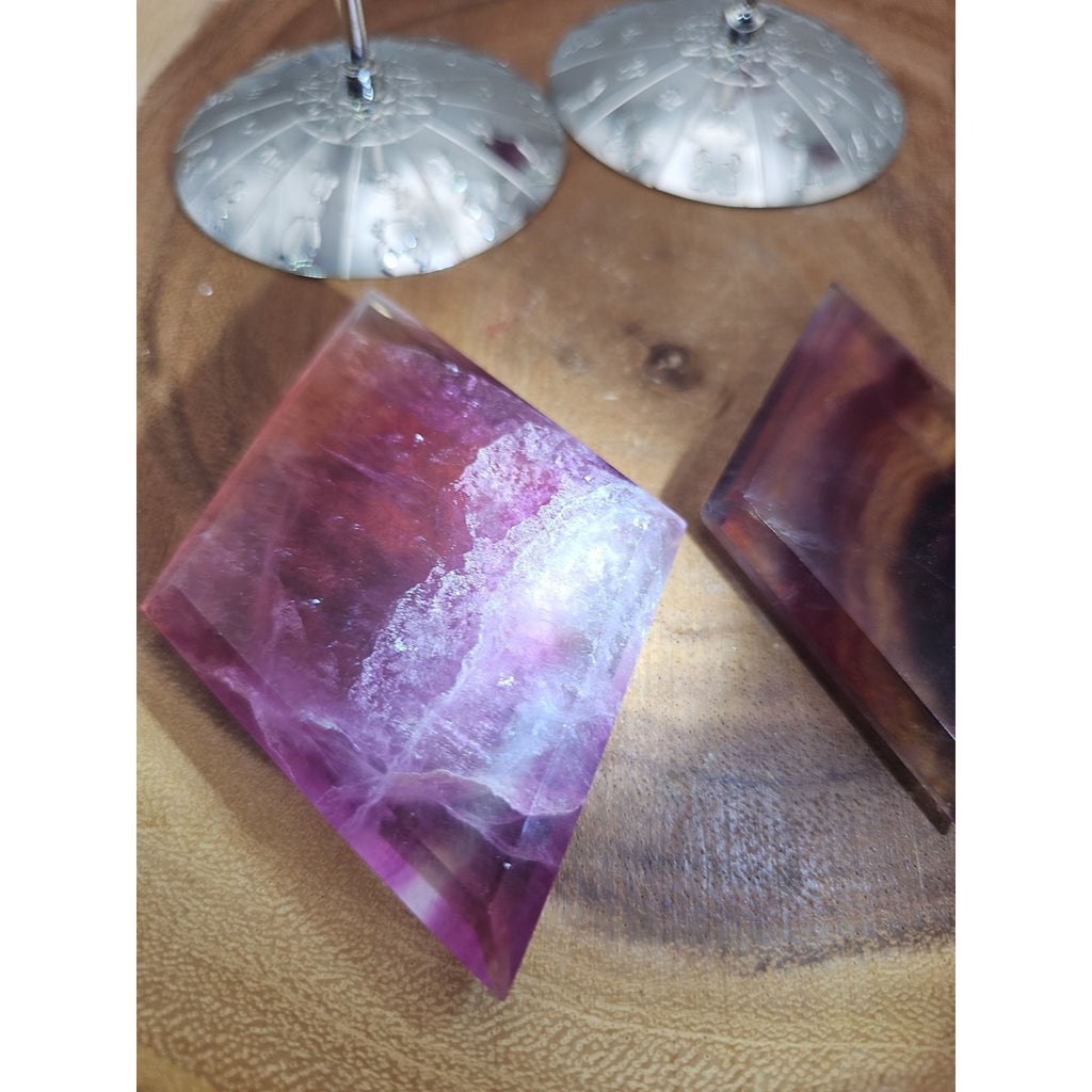 1 Each Natural Rainbow Fluorite Diamond W/ Zodiac stand by CrystalCloud Company