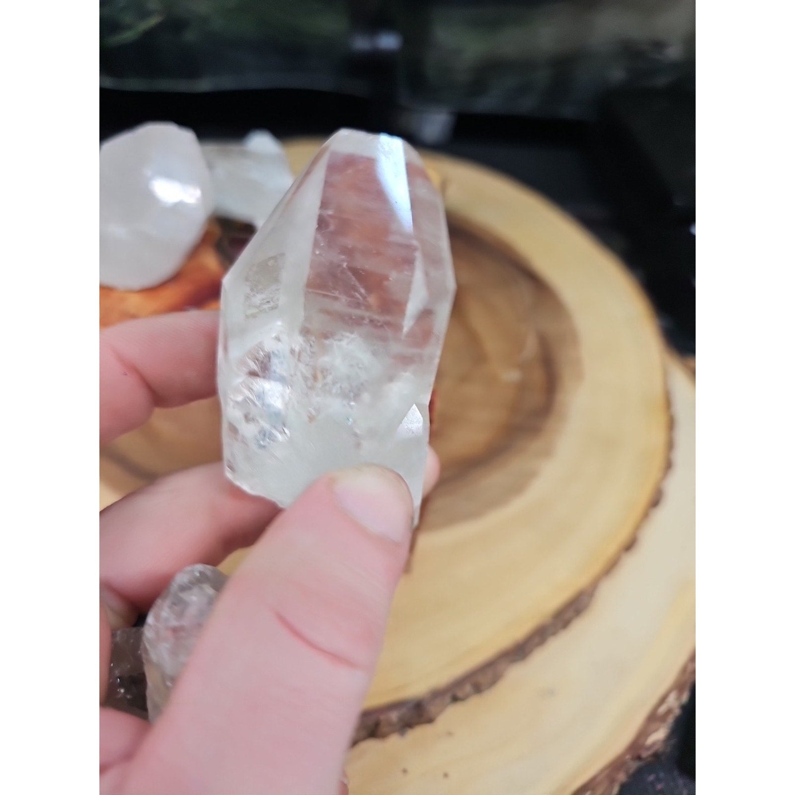 Brazilian Quartz Crystal W/wood Base .77lb Crystals by CrystalCloud Company