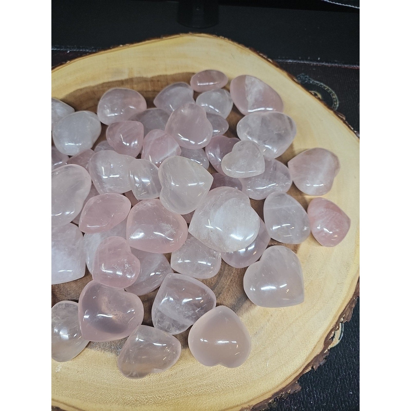 5Pcs Natural Pink Rose Quartz Crystal Heart Carved Palm Stone by CrystalCloud Company