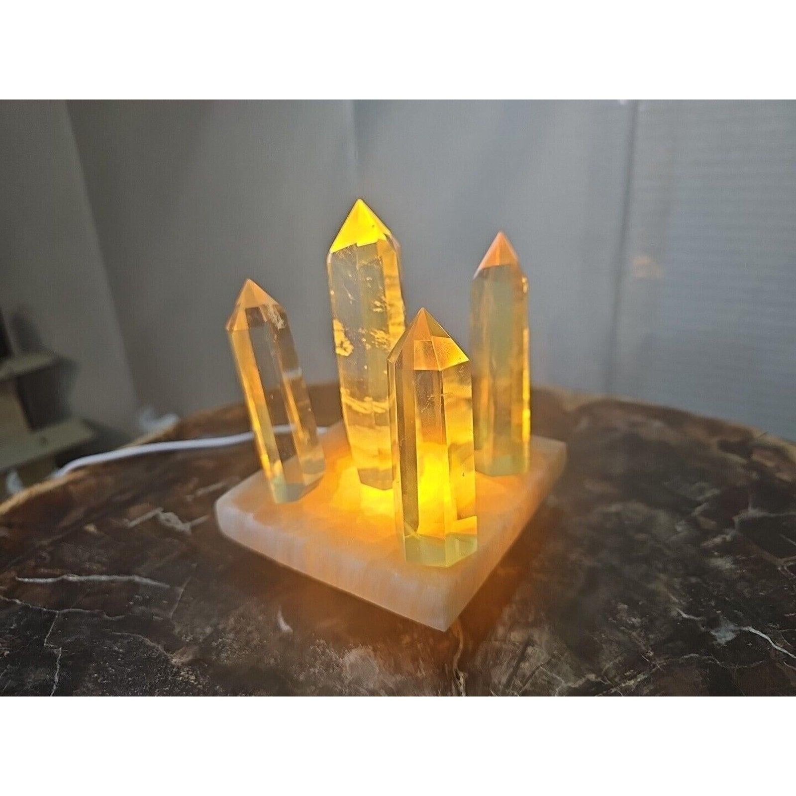 Yellow Smelt Quartz Crystal Points with Selenite Charging Base & LED Display — 5-Piece Set | CrystalCloud Company by CrystalCloud Company