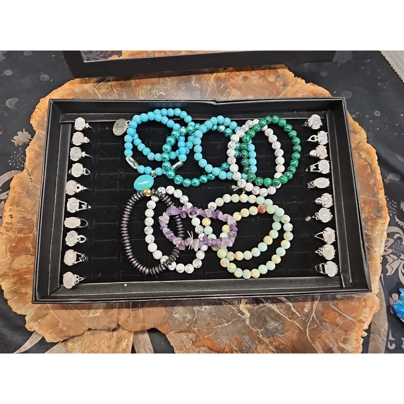 Ring And Bracket Lot 20 Rings Rose Quartz & 10 Natural Stone Bracelets Reseller by CrystalCloud Company