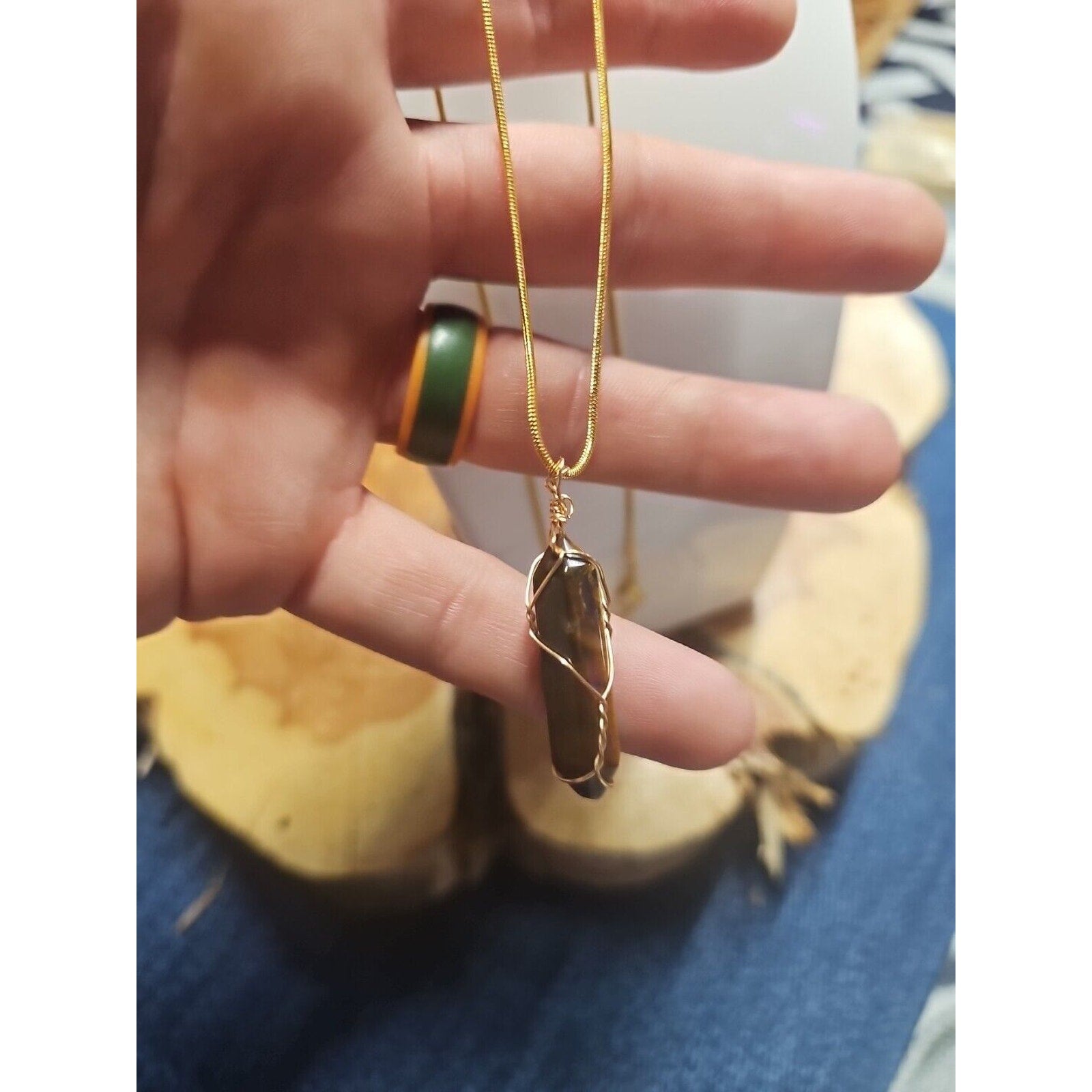 Tiger Eye Neck 18in Gold Plated Chain Handmade by CrystalCloudCompany