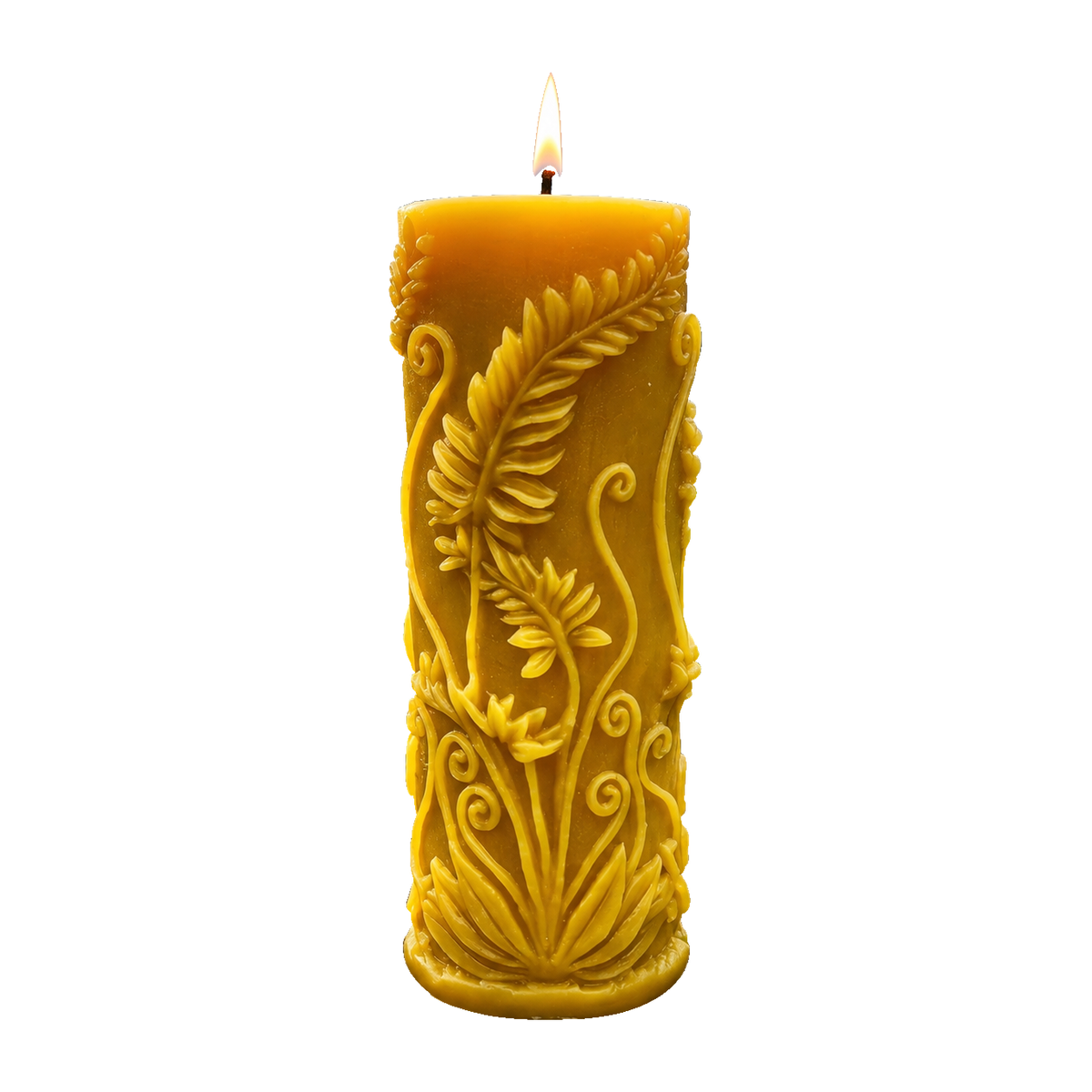 Fern Pillar Beeswax Candle in Yellow or White