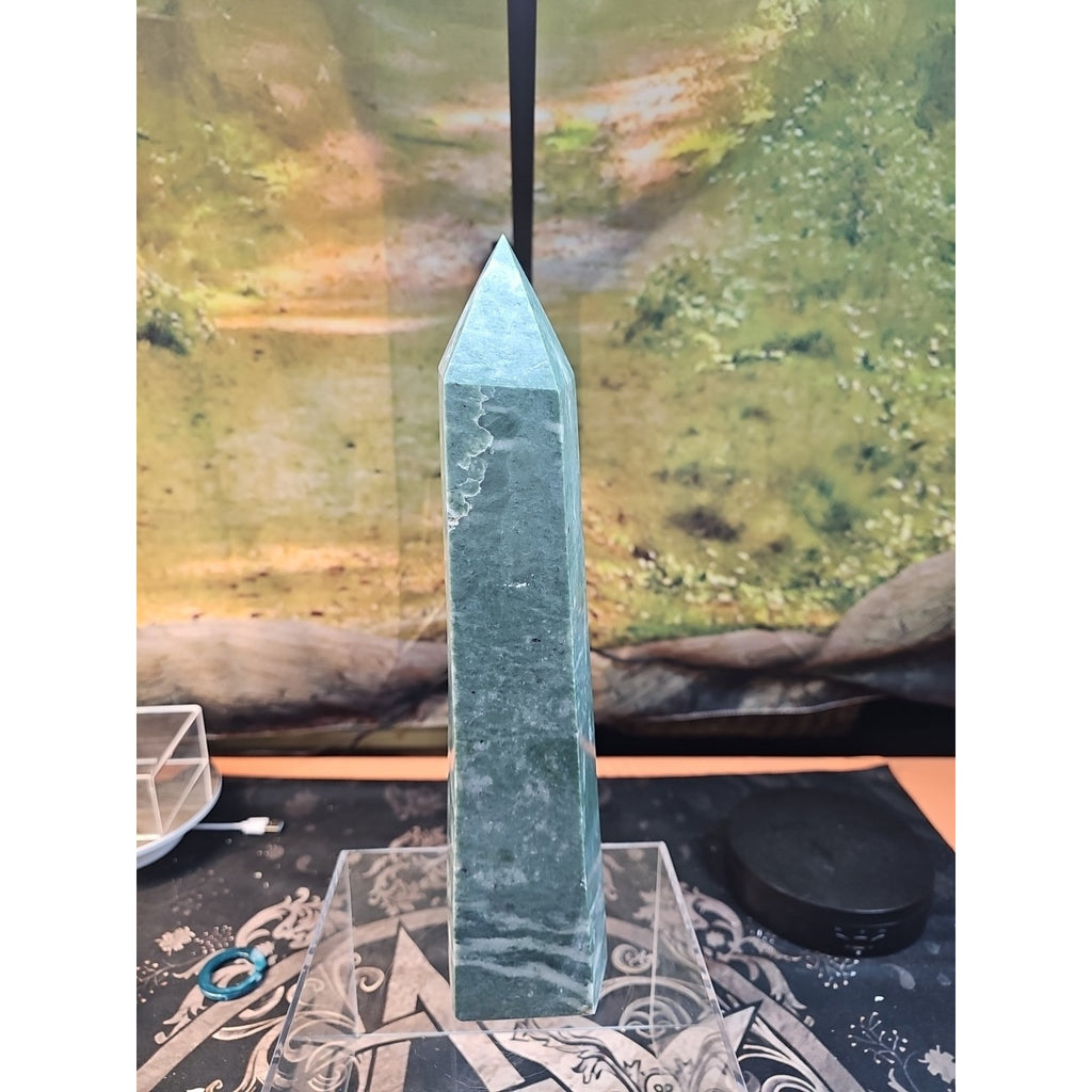 4.69lbs 12in Tall Green Jasper Crystal Point Tower Healing by CrystalCloud Company