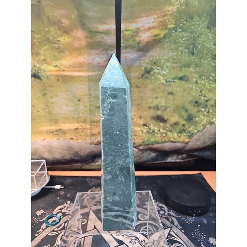 4.69lbs 12in Tall Green Jasper Crystal Point Tower Healing by CrystalCloud Company