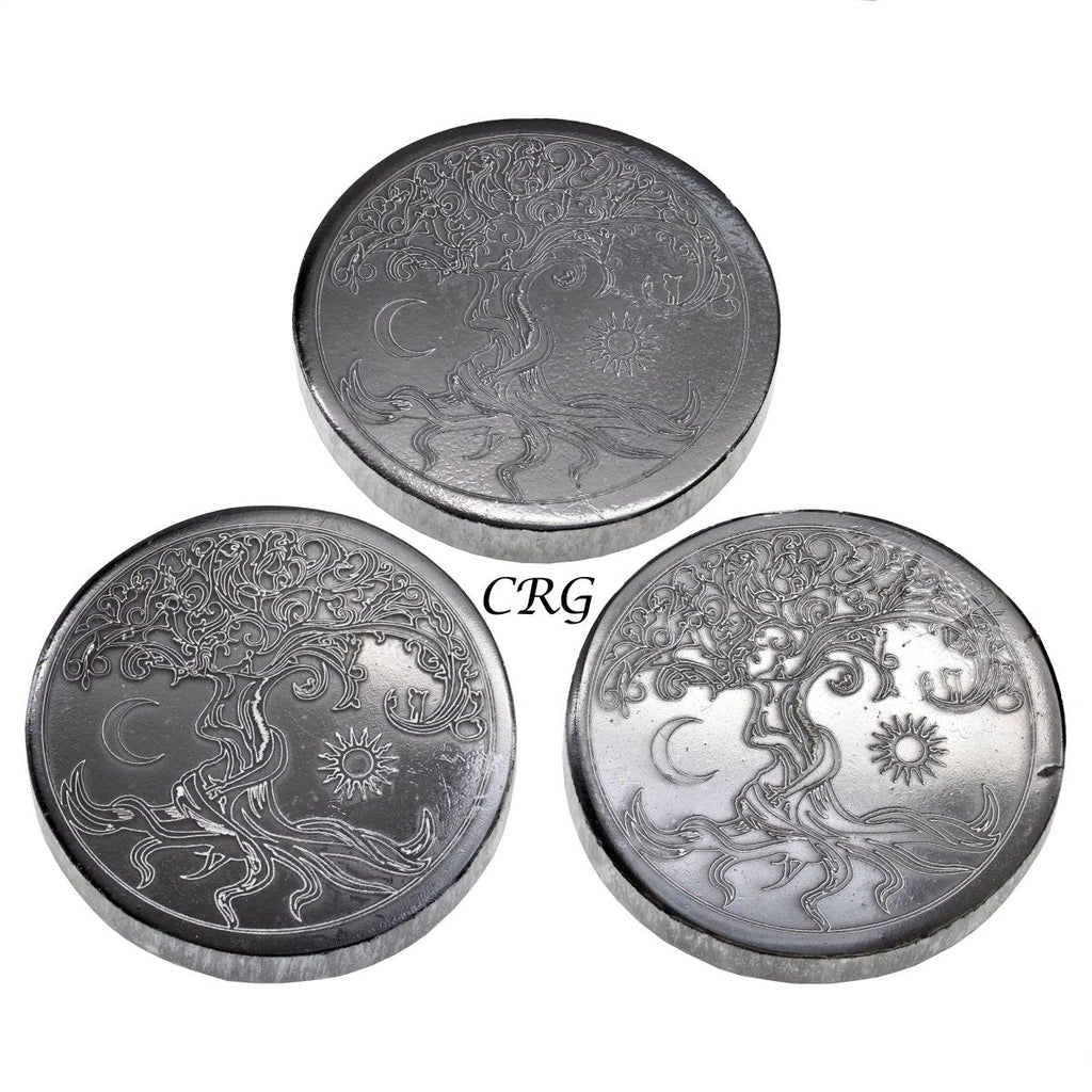 Black Selenite Engraved Tree of Life Plate 4 inches (1 Piece) by Crystal River Gems