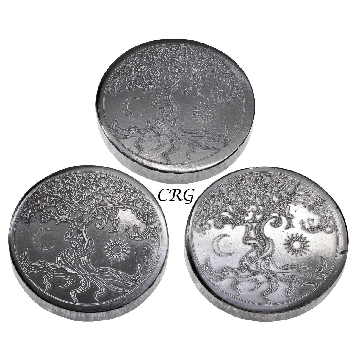 Black Selenite Engraved Tree of Life Plate 4 inches (1 Piece) by Crystal River Gems
