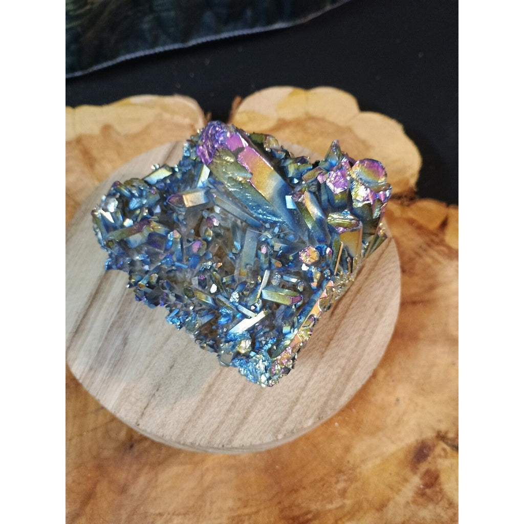 0.68lb Rainbow Aqua Aura Quartz Crystal Cluster Points Titanium Coating by CrystalCloud Company