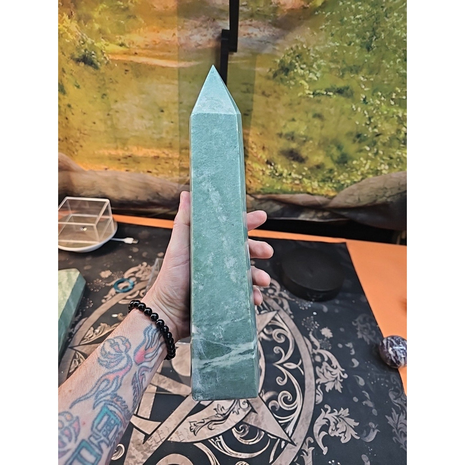 4.69lbs 12in Tall Green Jasper Crystal Point Tower Healing by CrystalCloud Company