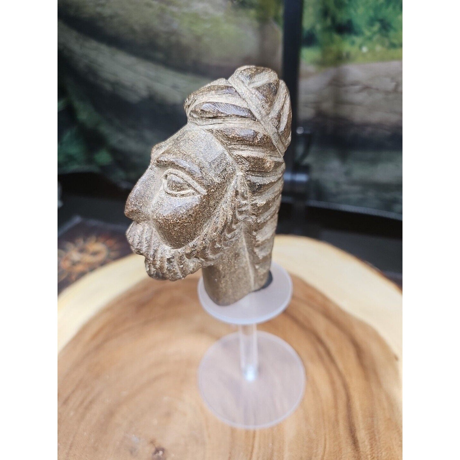 Vintage ABSTRACT STONE HEAD Sculpture Stone 1 lb W/Stand by CrystalCloud Company