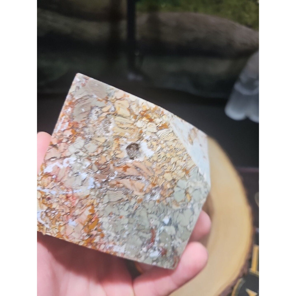 2.83LB 1Pcs Natural Ocean Jasper Onyx Quartz Crystal Geode Square Heptahedron by CrystalCloud Company