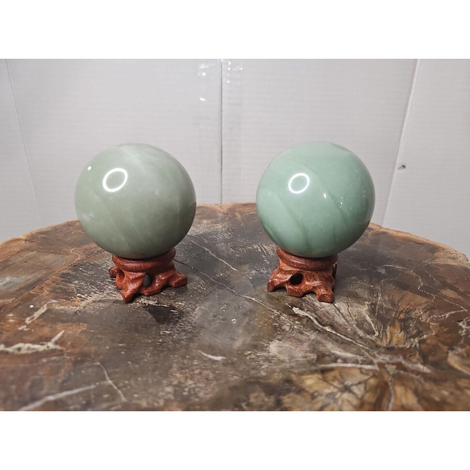 1.88LB 2Pcs A Set Of Natural Jade Crystal Jasper Sphere Ball Polished W/Stands by CrystalCloud Company