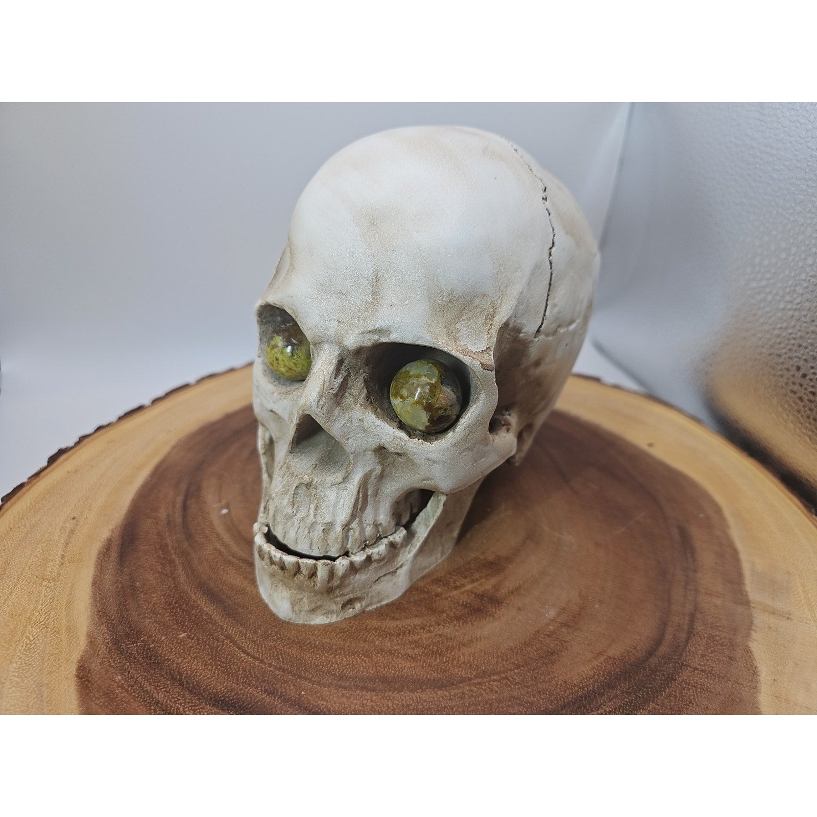 Resin Crystal Skull with Ocean Jasper Quartz Eyes — Collector Art Piece | CrystalCloud Company by CrystalCloud Company