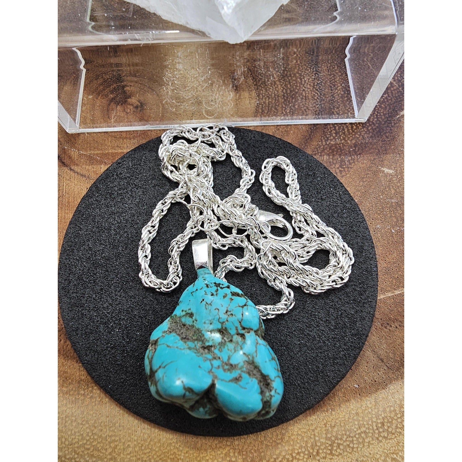 Howlite Turquoise Pendant w/16in 925 silver chain by CrystalCloud Company