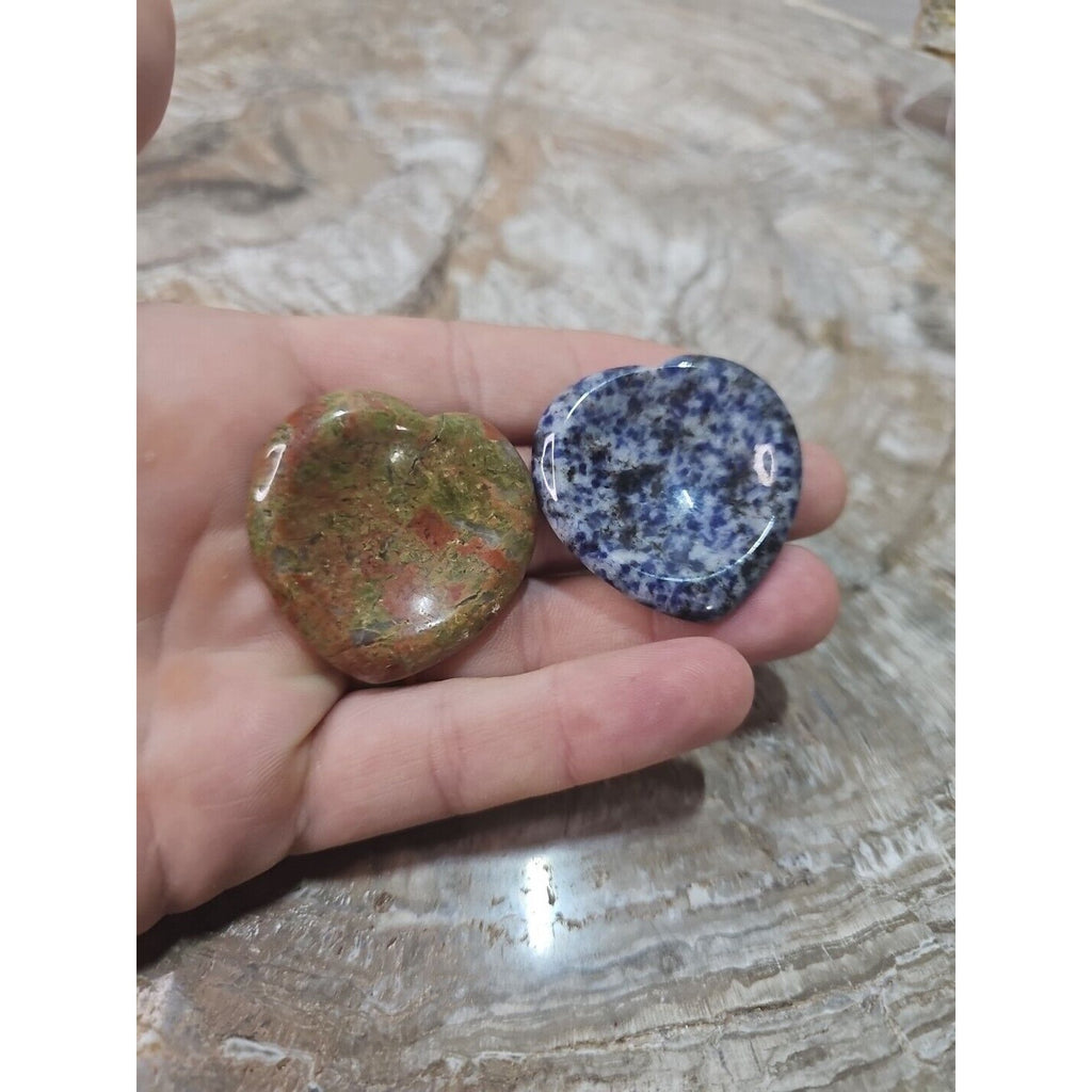2Pcs Natural Unakite Epidote Jasper Crystal Love Heart Decompression Stone by CrystalCloud Company