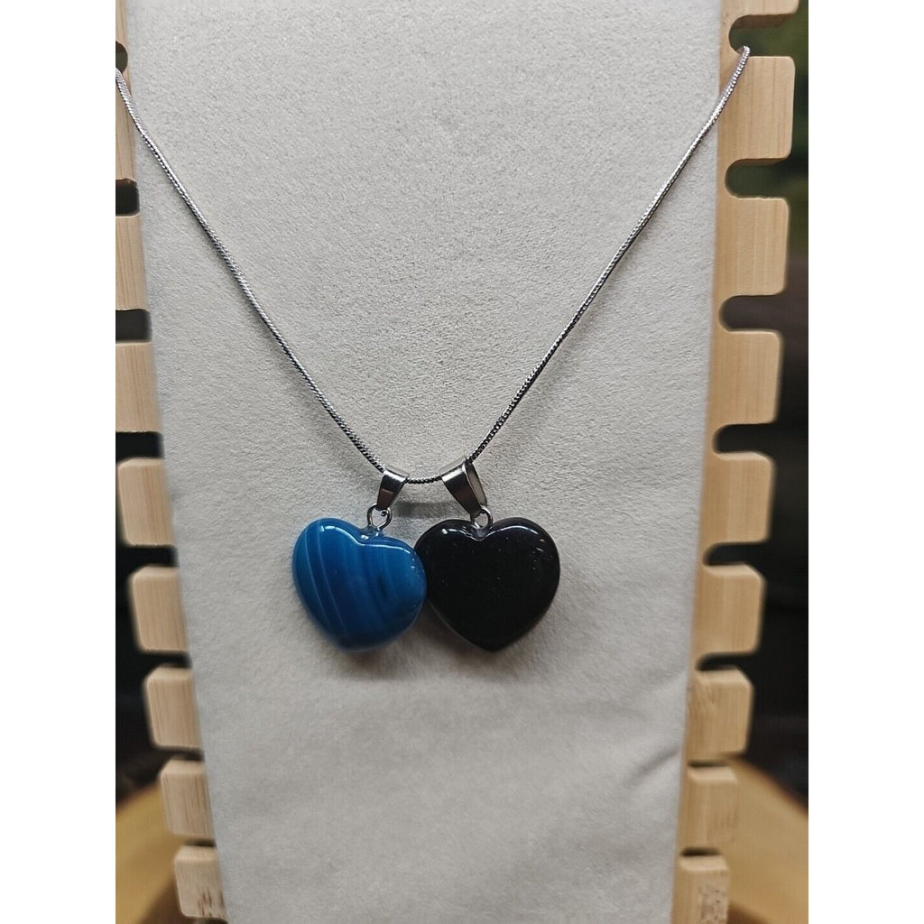 Pendant Necklace 16in Silver Chain Agate Heart by CrystalCloud Company
