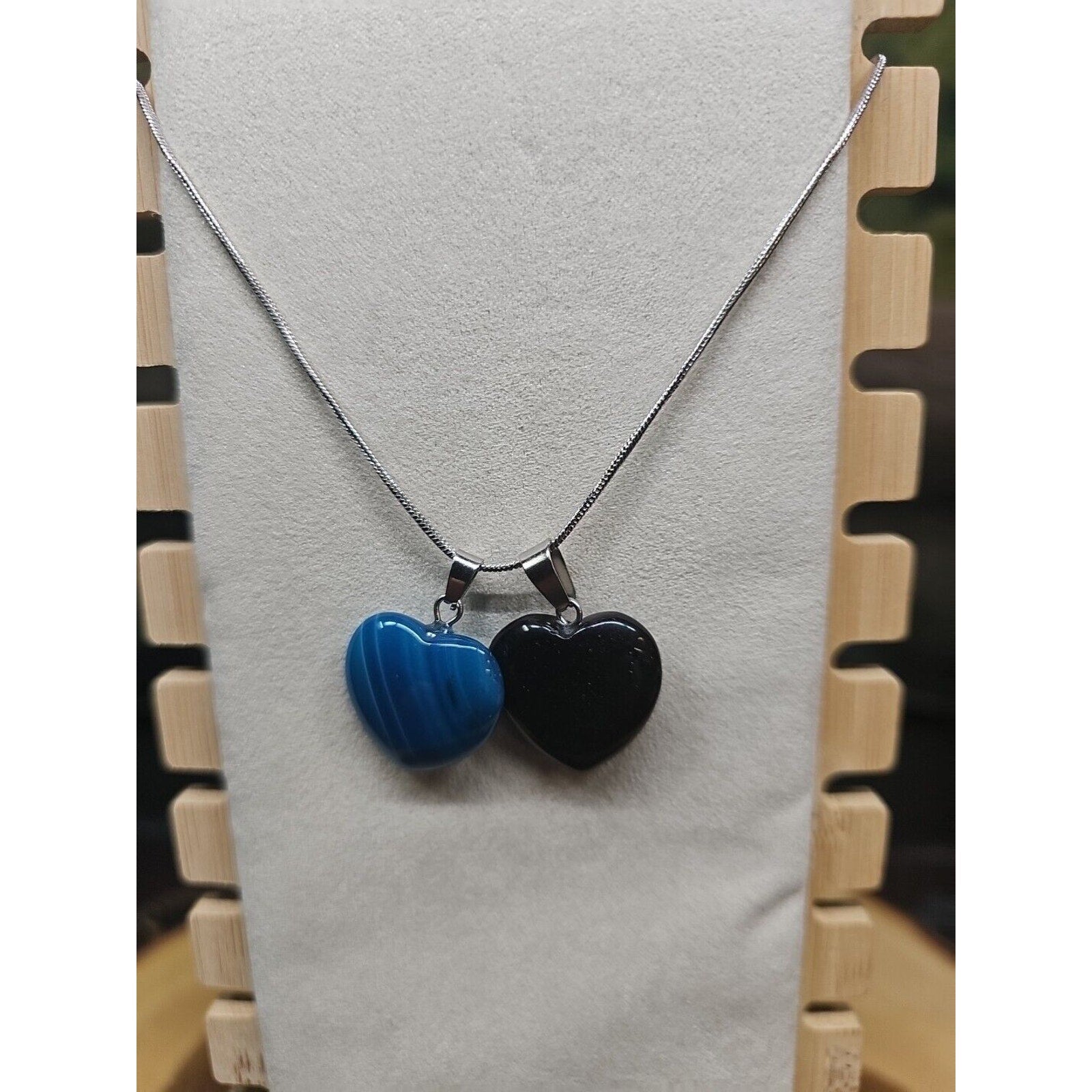Pendant Necklace 16in Silver Chain Agate Heart by CrystalCloud Company