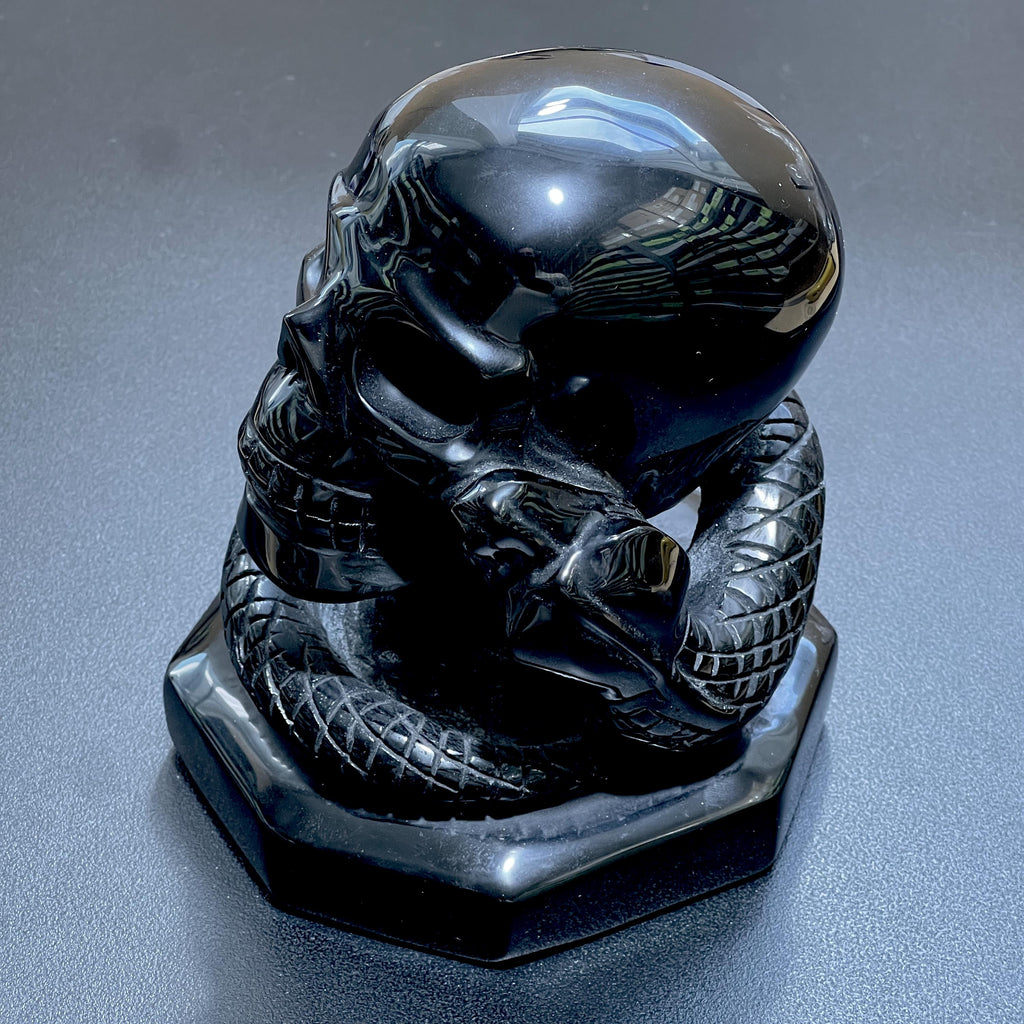 Large Skull and Snake Obsidian Carving Select Wholesale by Amazing Crystals