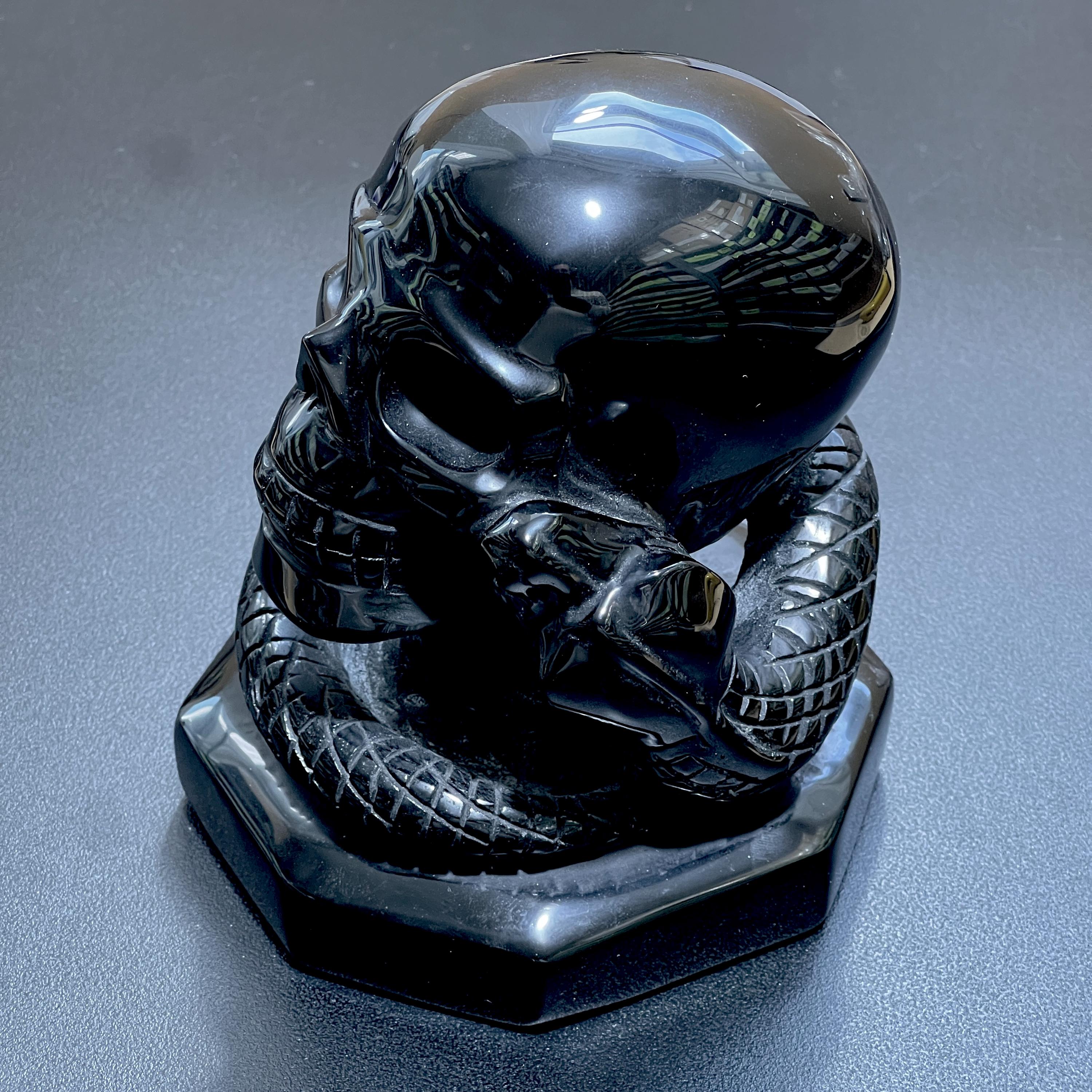 Large Skull and Snake Obsidian Carving Select Wholesale by Amazing Crystals