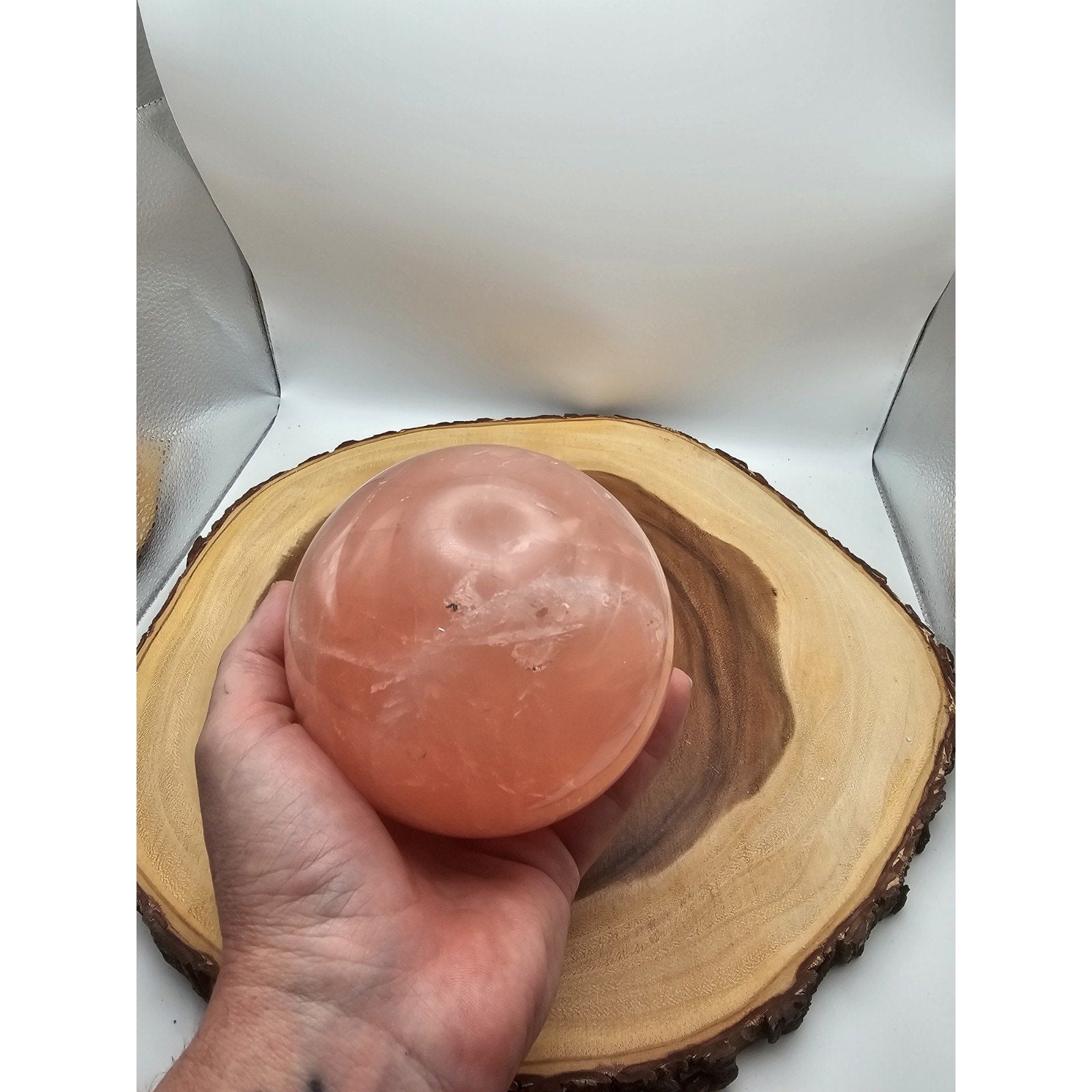 3.85lb Natural Pink Rose Quartz Crystal Sphere 98-107mm W/stand by CrystalCloud Company