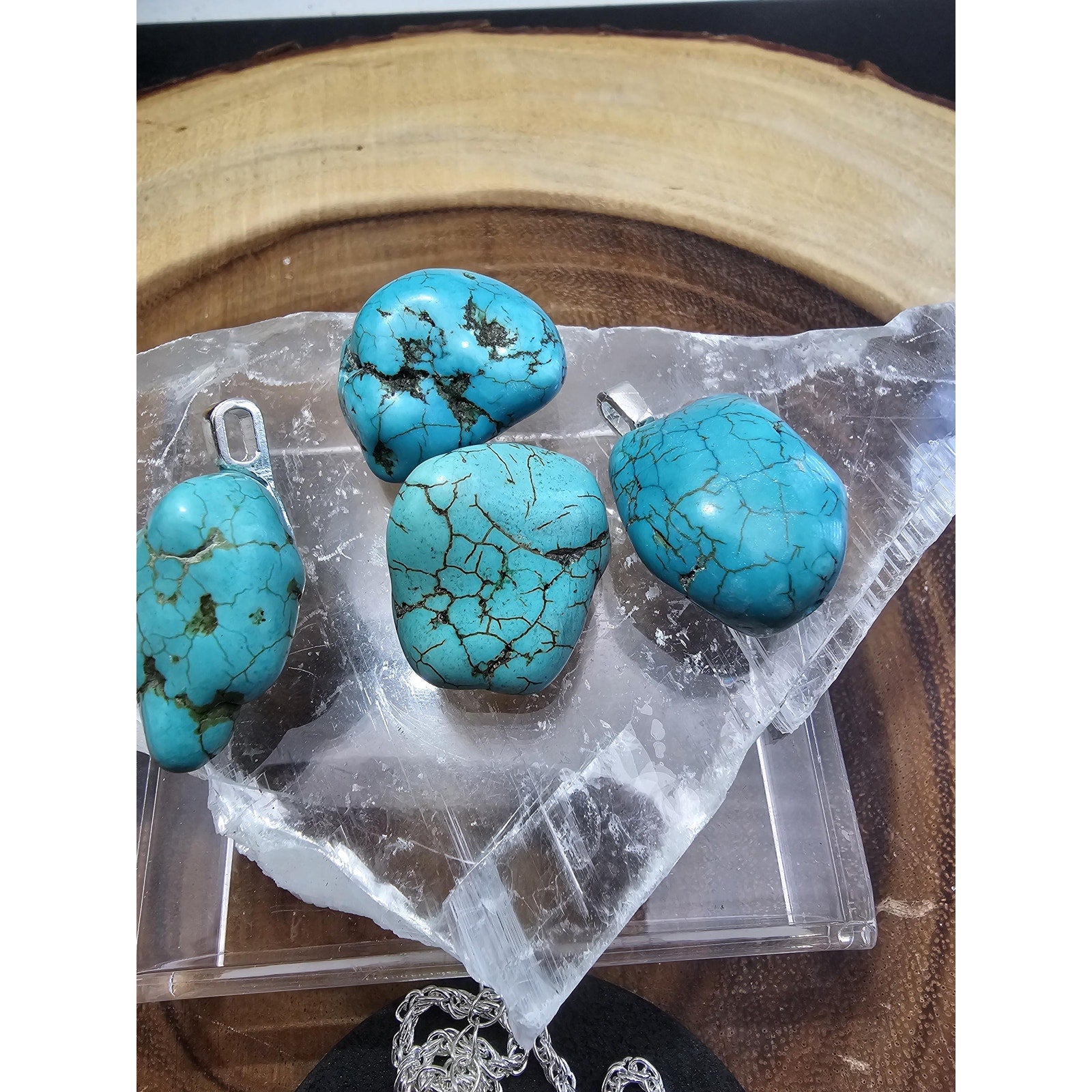 Howlite Turquoise Pendant w/16in 925 silver chain by CrystalCloud Company