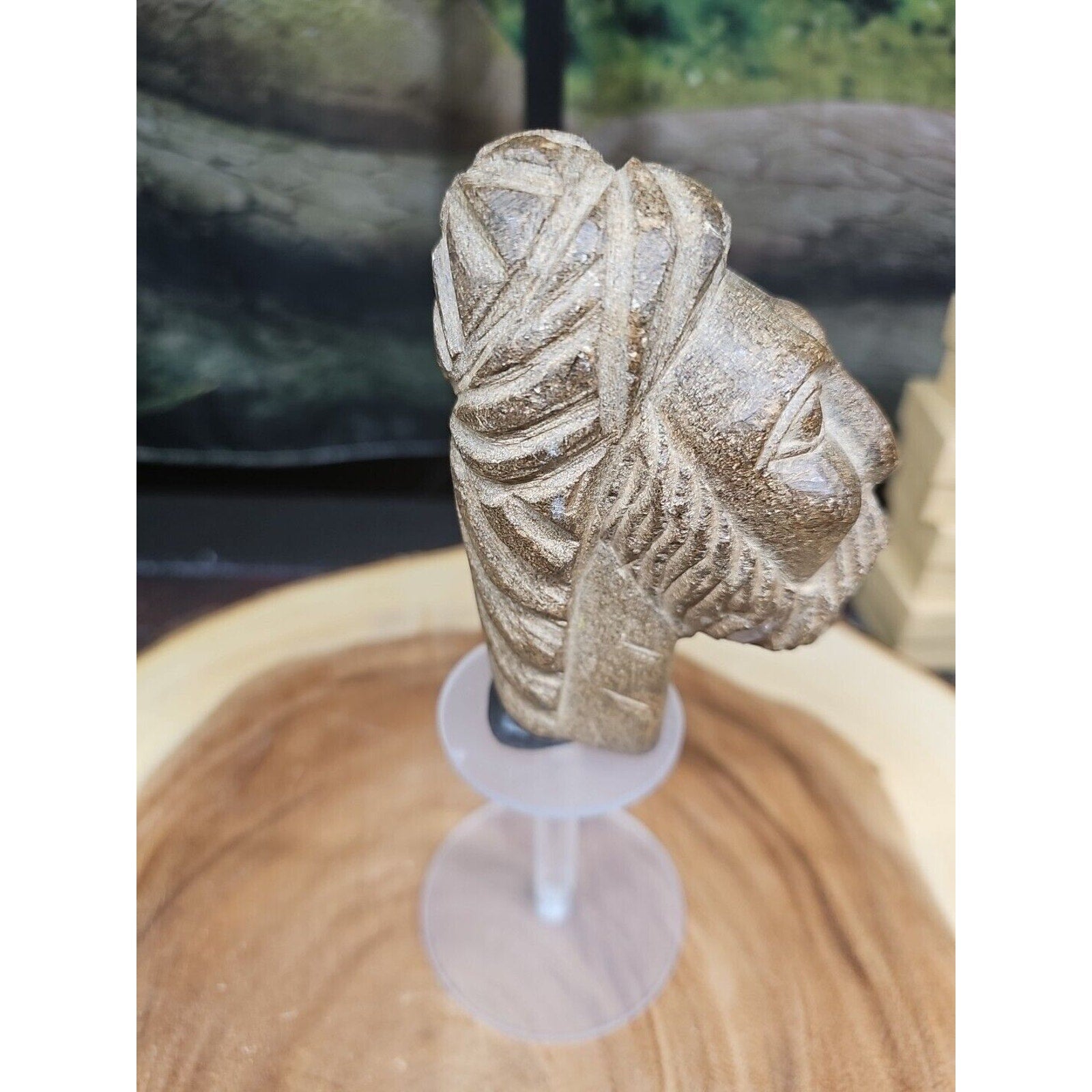 Vintage ABSTRACT STONE HEAD Sculpture Stone 1 lb W/Stand by CrystalCloud Company