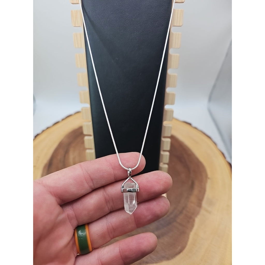 Handmade Quartz Crystal Necklace 16in 925 Silver Chain by CrystalCloud Company
