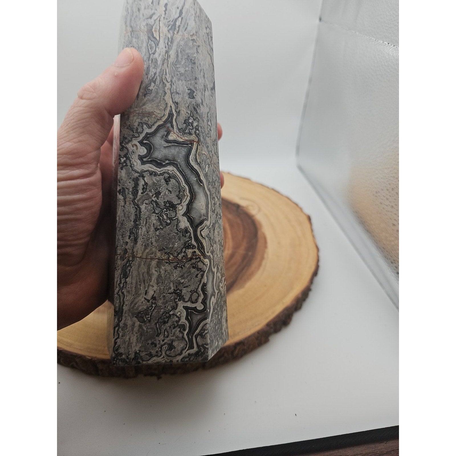 3.81LB 1Pcs Natural Gray Crazy Lace Jasper Crystal Point Tower Healing by CrystalCloud Company