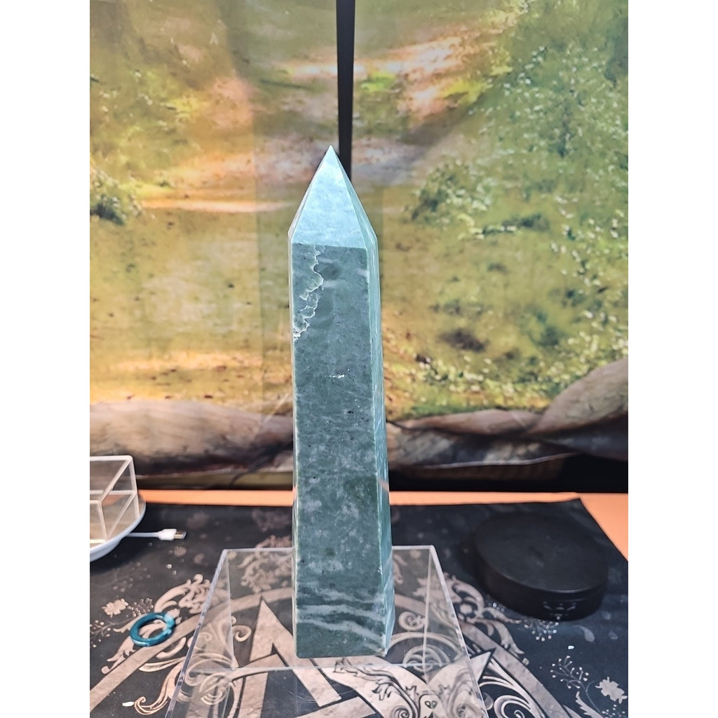 4.69lbs 12in Tall Green Jasper Crystal Point Tower Healing by CrystalCloud Company
