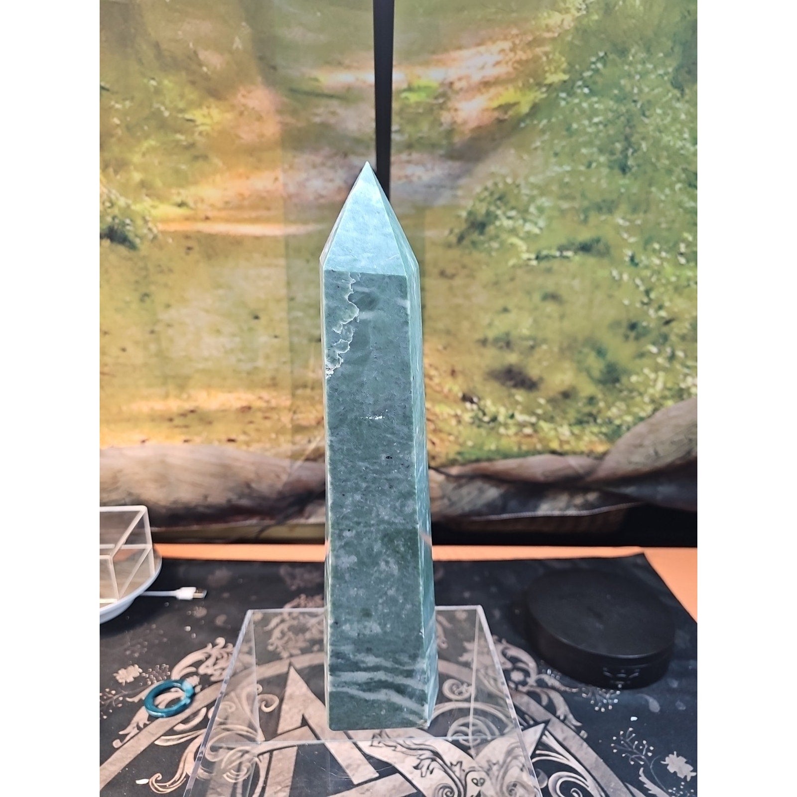 4.69lbs 12in Tall Green Jasper Crystal Point Tower Healing by CrystalCloud Company