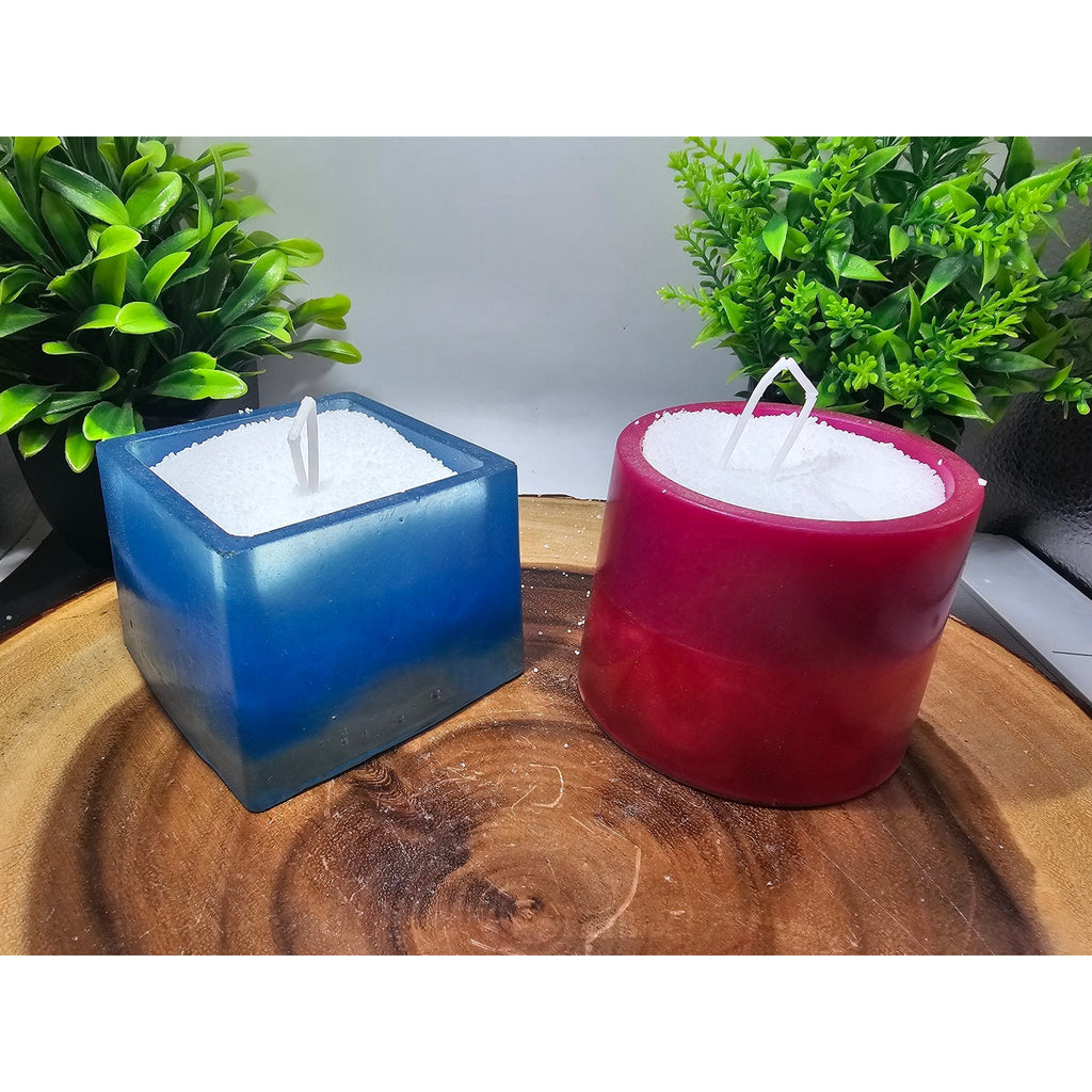 Pair of Handmade Resin Candles — Blue & Magenta, 1lb Pearl Wax + 15 Wicks