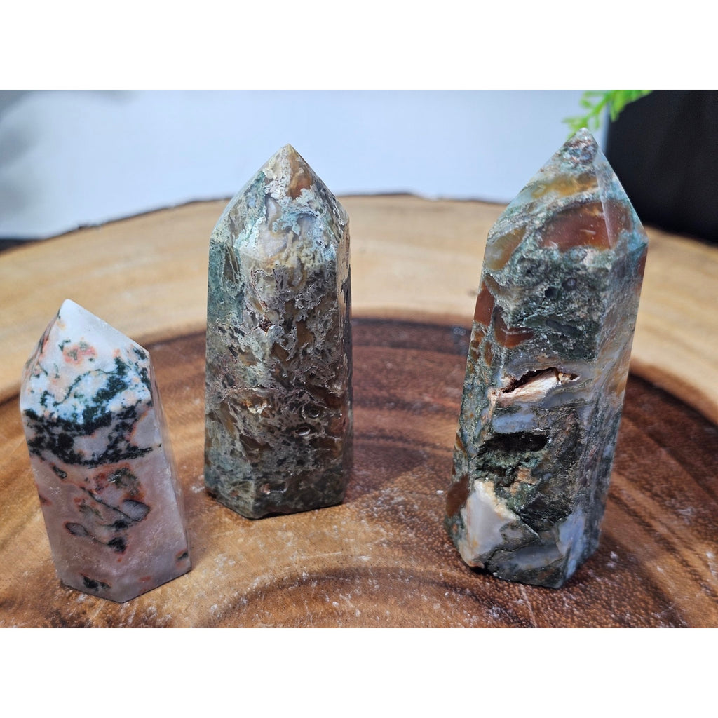 Set of 3 Moss Agate Towers