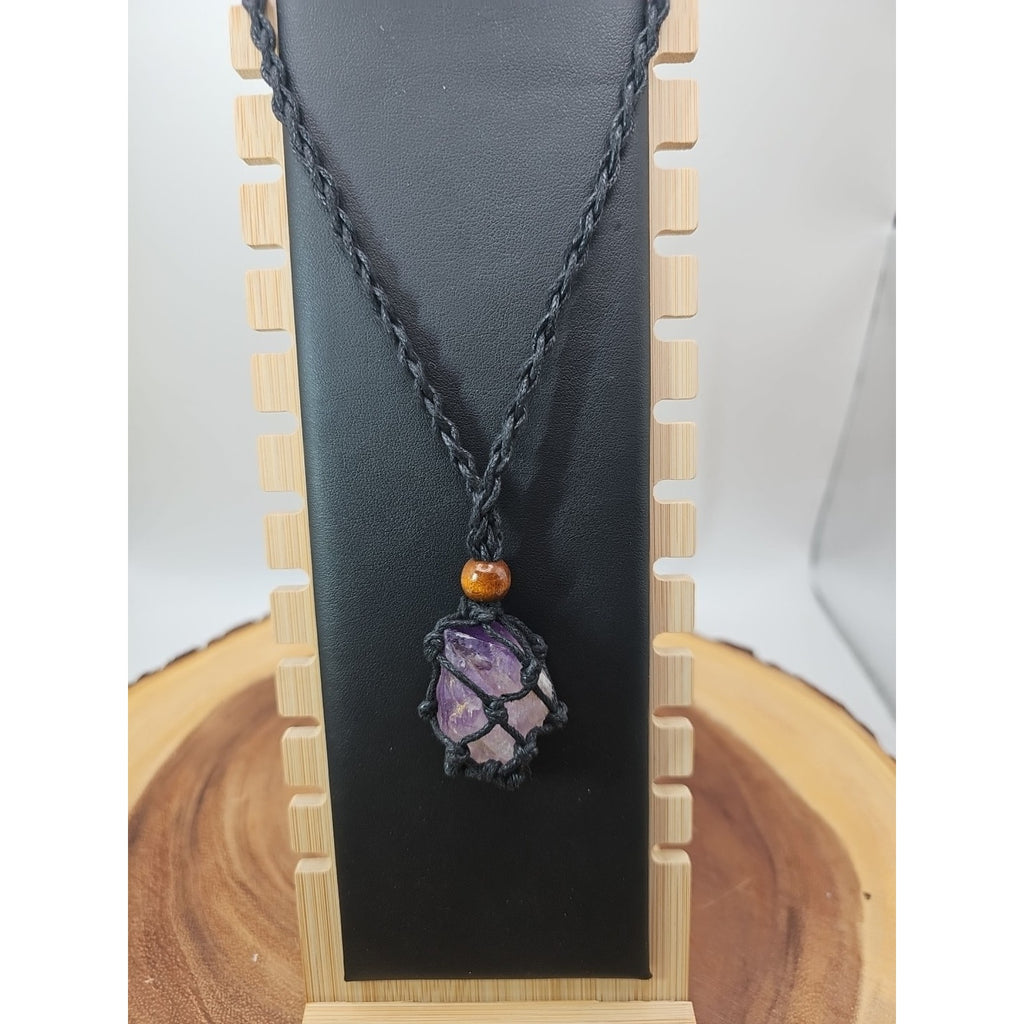 Hemp Rope Amethyst Quartz Crystal Necklace Adjustable by CrystalCloud Company