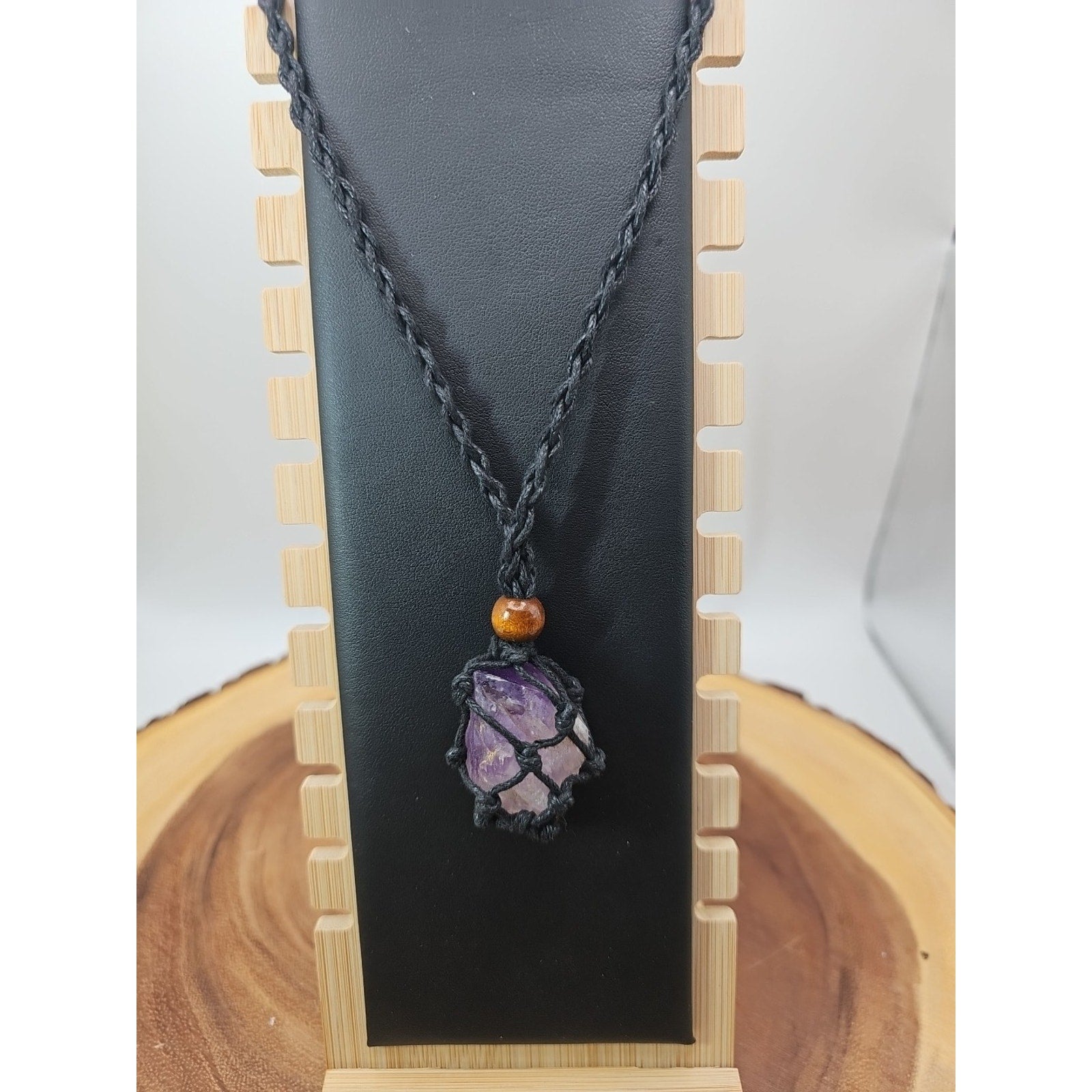Hemp Rope Amethyst Quartz Crystal Necklace Adjustable by CrystalCloud Company
