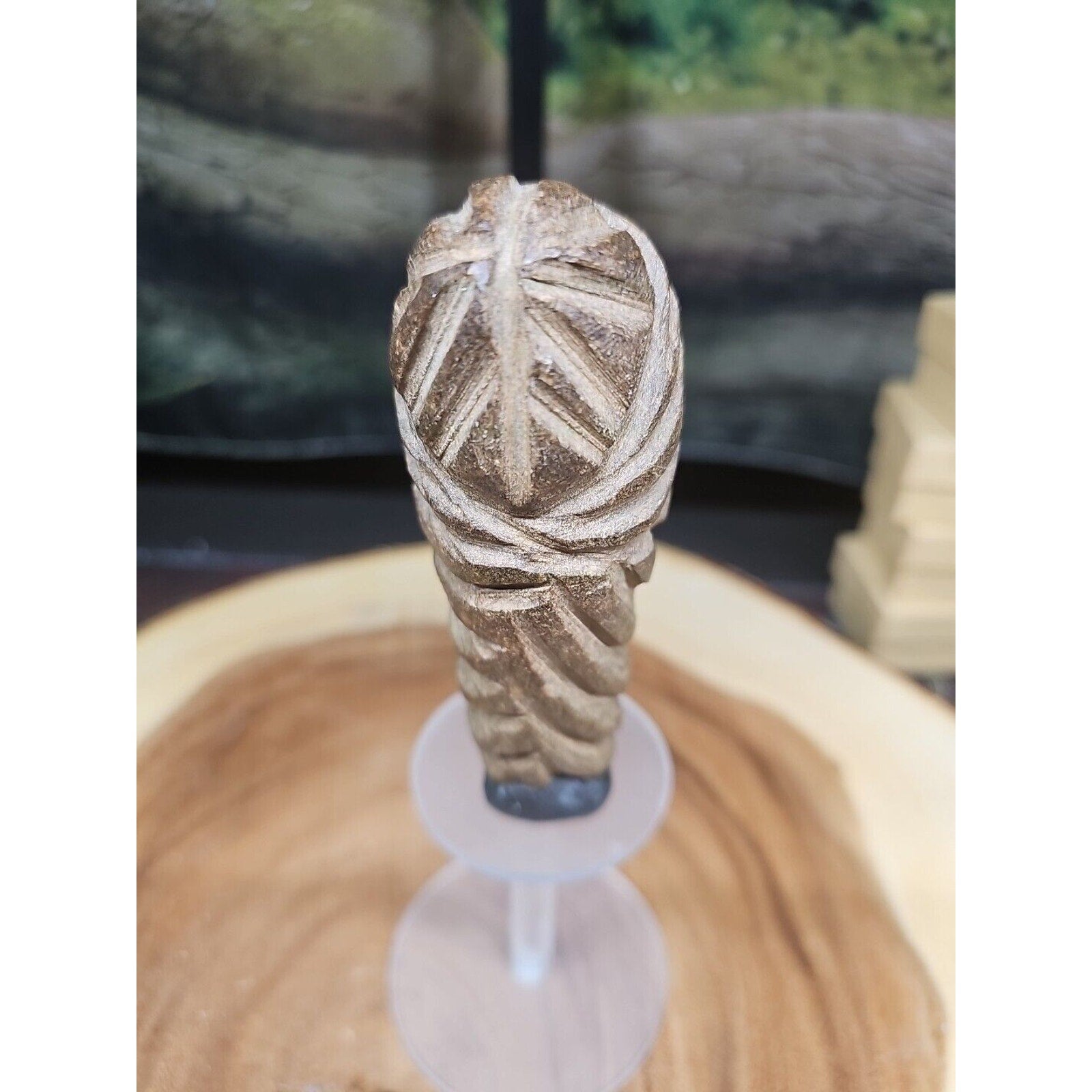 Vintage ABSTRACT STONE HEAD Sculpture Stone 1 lb W/Stand by CrystalCloud Company