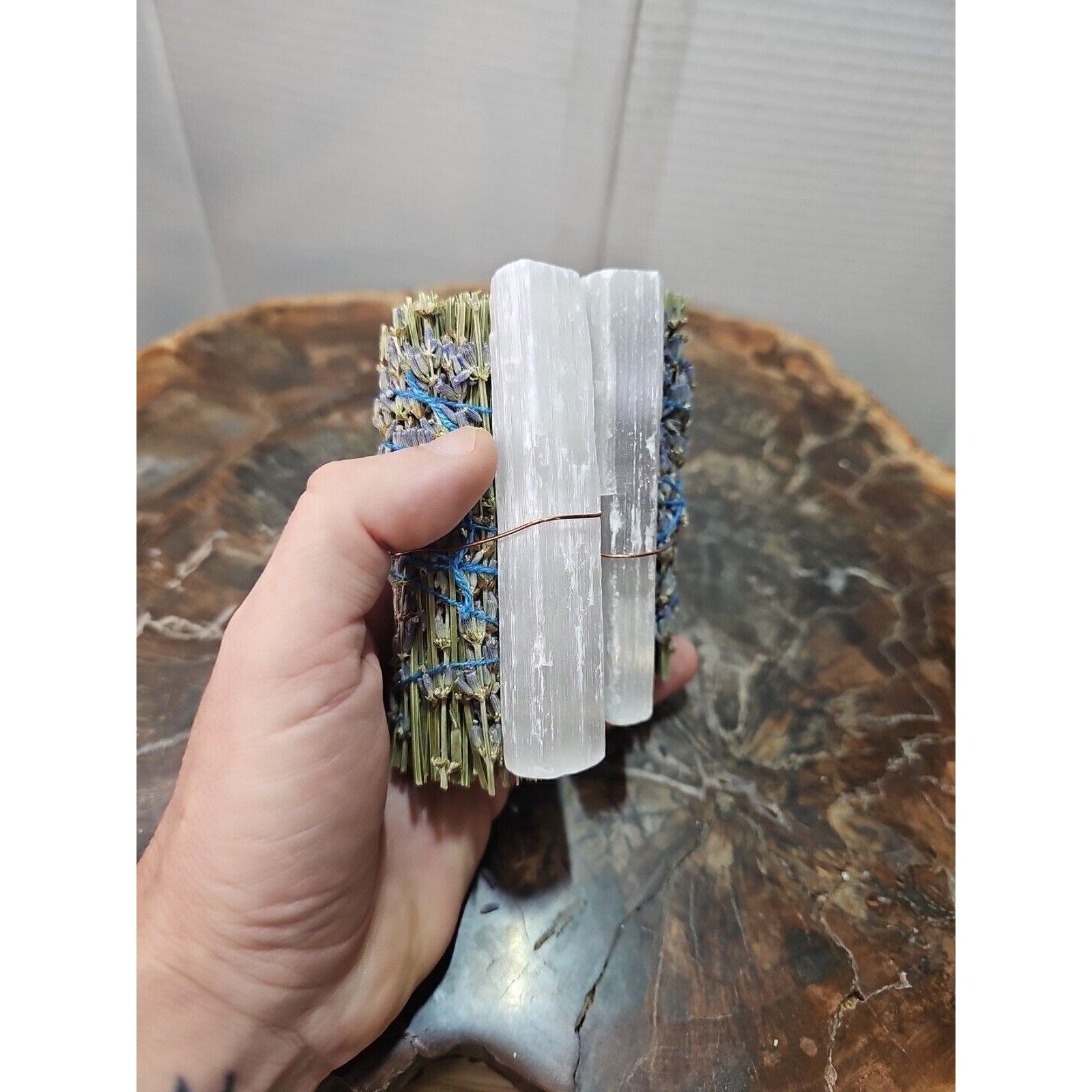 2 Lavender wrapped crystal W/ Huge White Selenite Healing by CrystalCloud Company