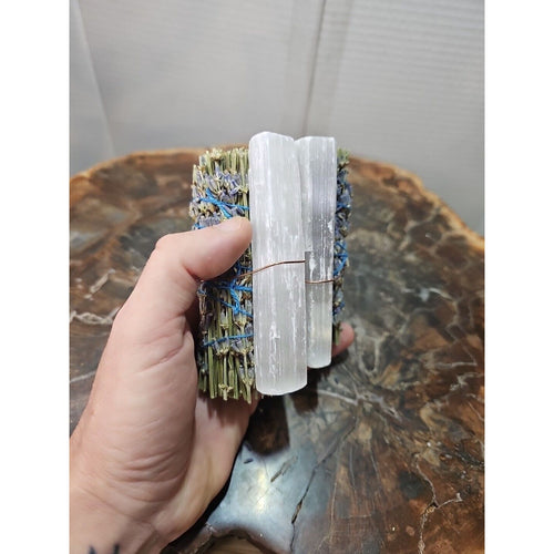 2 Lavender wrapped crystal W/ Huge White Selenite Healing by CrystalCloud Company