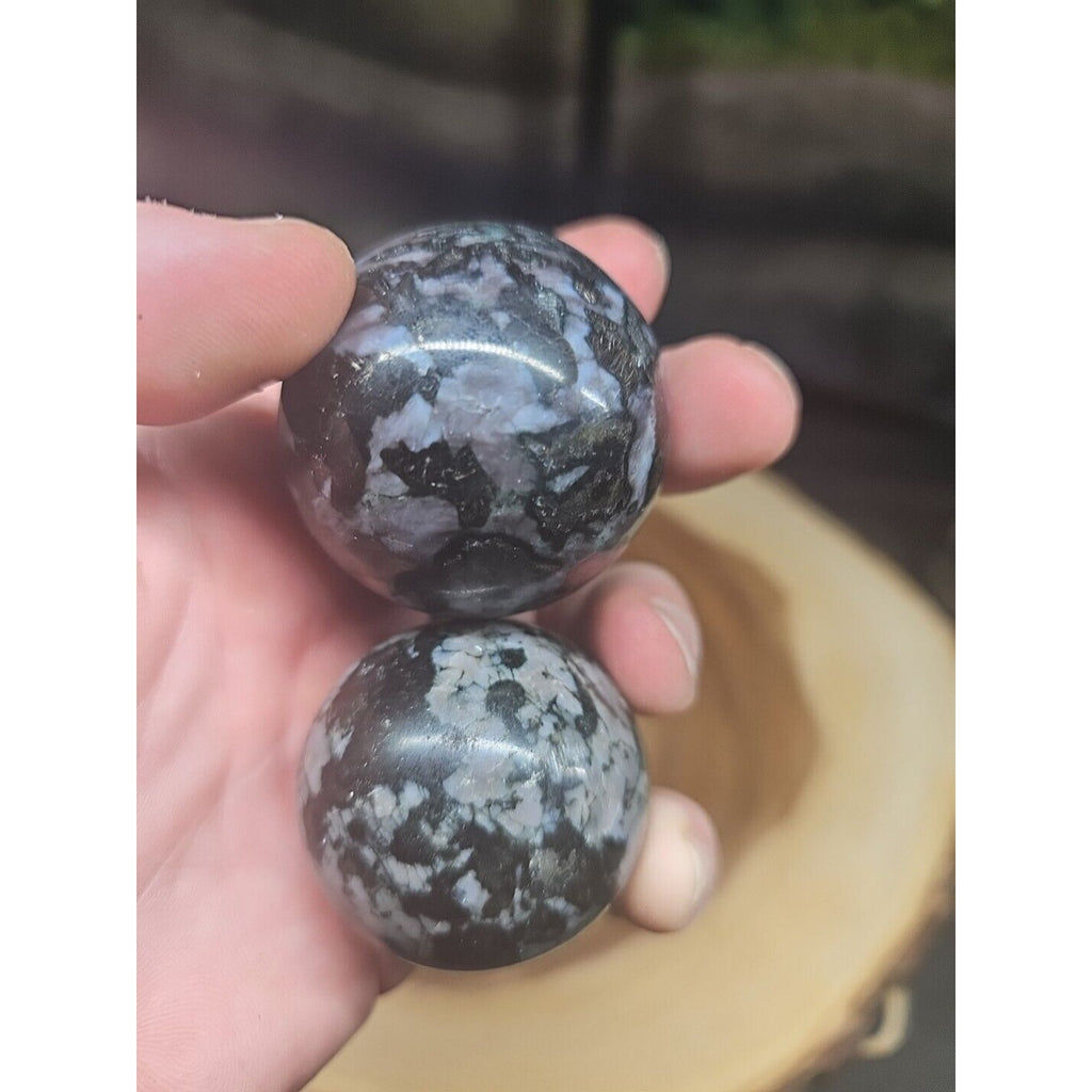 Black Flower of Fog Jasper Quartz Crystal Sphere Pair — 40mm, Madagascar | CrystalCloud Company by CrystalCloud Company