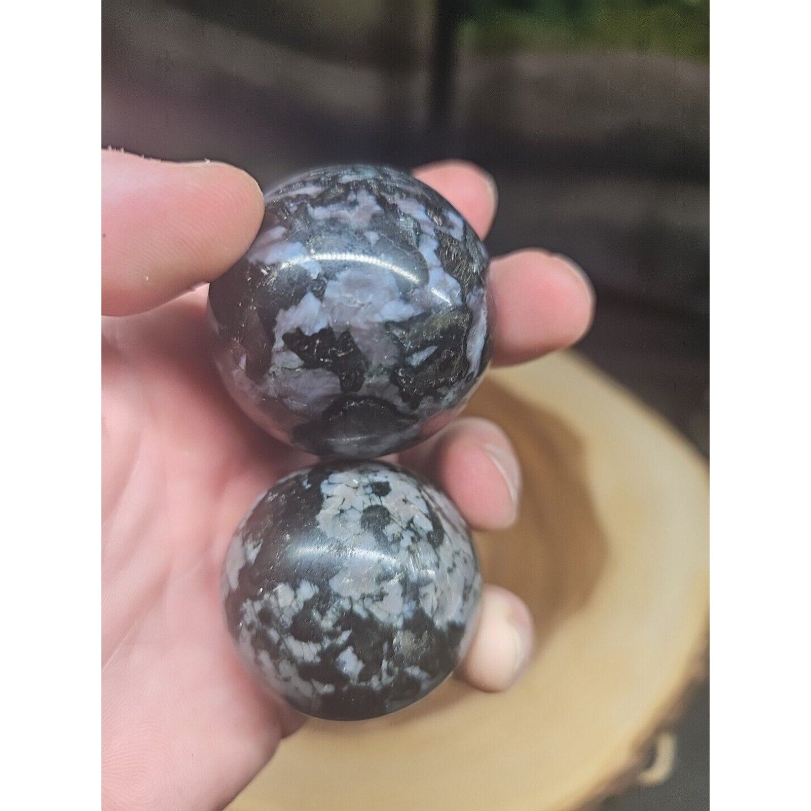 Black Flower of Fog Jasper Quartz Crystal Sphere Pair — 40mm, Madagascar | CrystalCloud Company by CrystalCloud Company