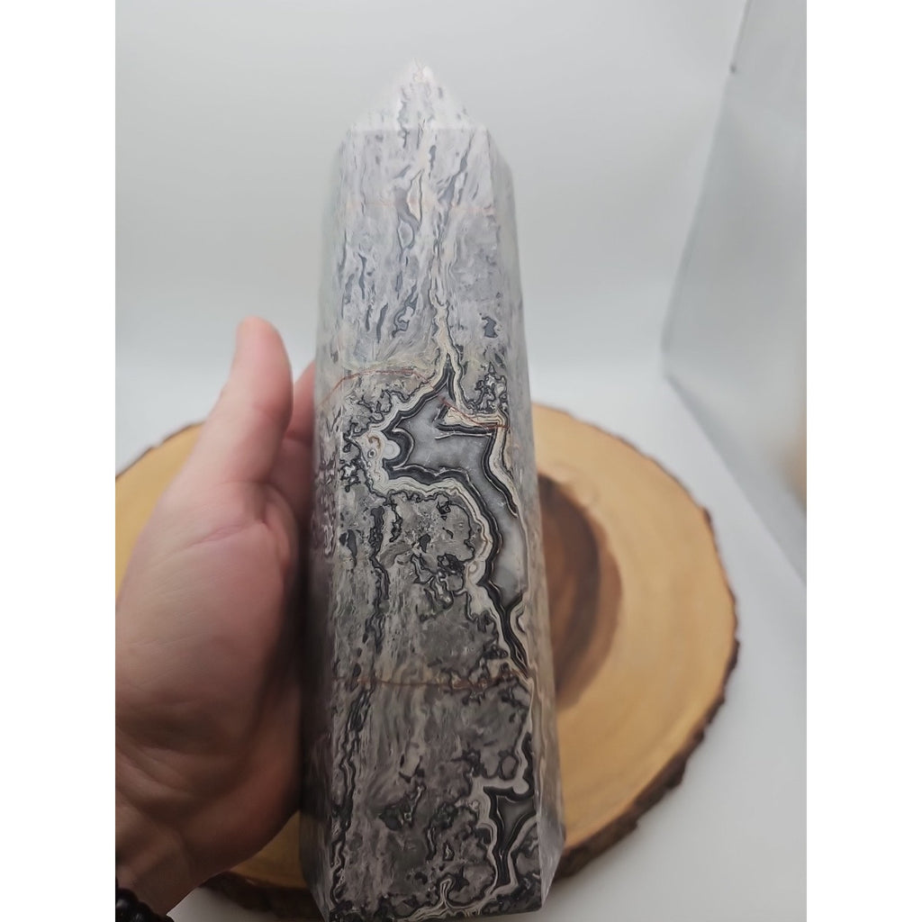 3.81LB 1Pcs Natural Gray Crazy Lace Jasper Crystal Point Tower Healing by CrystalCloud Company