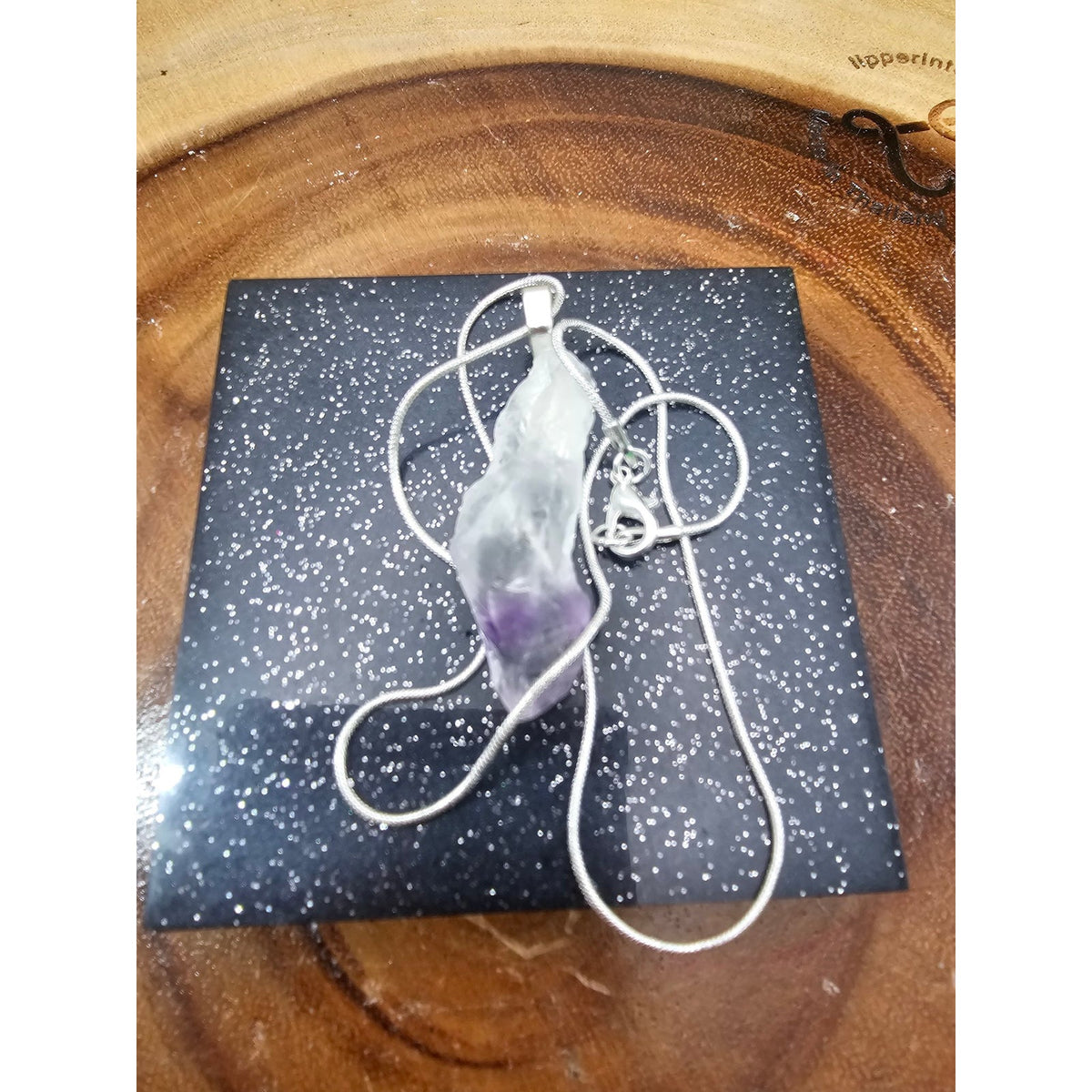 Natural Raw Brazil Amethyst Pendant w/ 925 Silver Chain