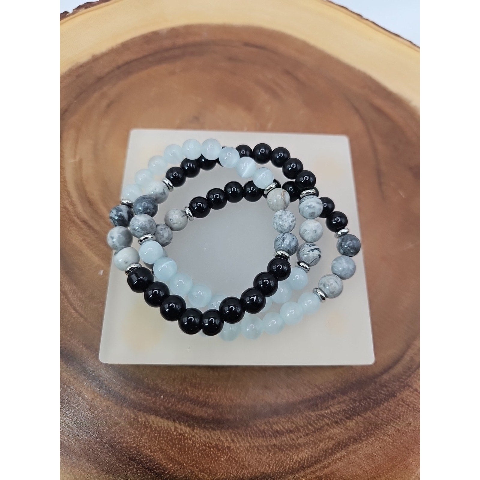 Handmade 8mm Mixed Natural Gemstone Round Beads Stretchy Bracelet Reiki Chakra by CrystalCloud Company