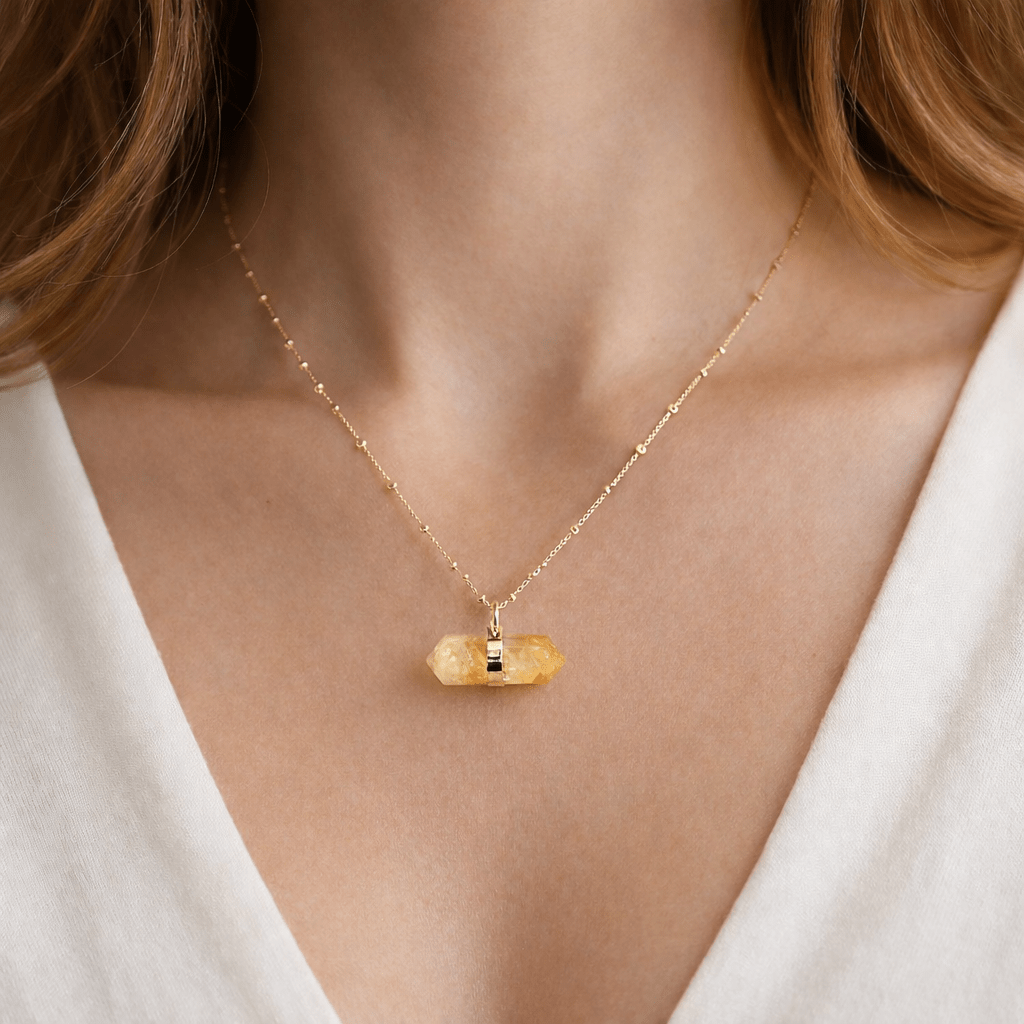 Citrine Double Terminated Point Necklace with Gold Plating (17 Inches) (1 Piece) by Crystal River Gems