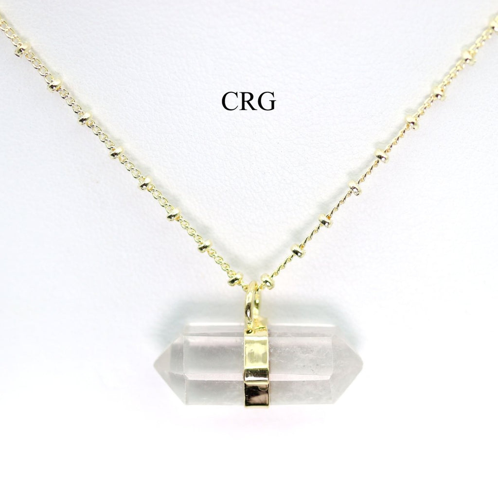 Clear Quartz Double Terminated Point Necklace with Gold Plating (17 Inches) (1 Piece) by Crystal River Gems