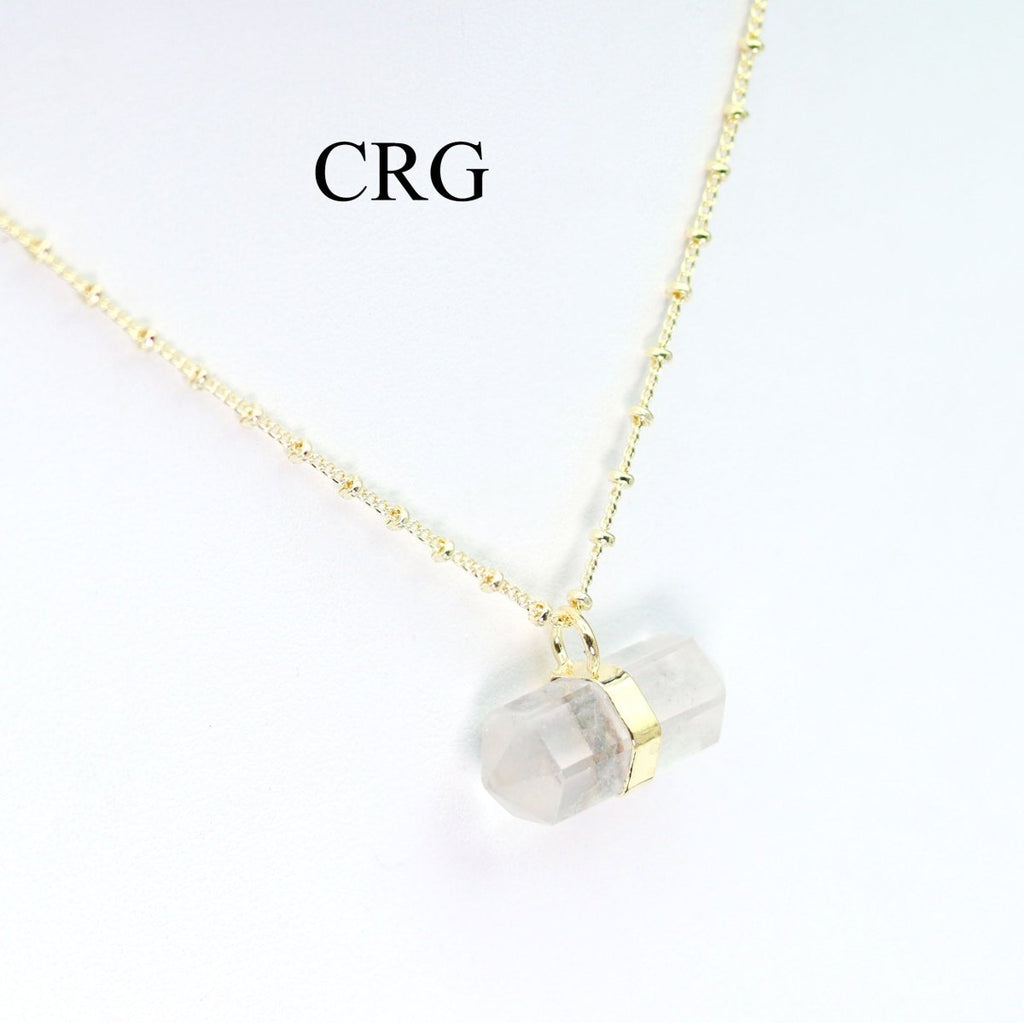 Clear Quartz Double Terminated Point Necklace with Gold Plating (17 Inches) (1 Piece) by Crystal River Gems